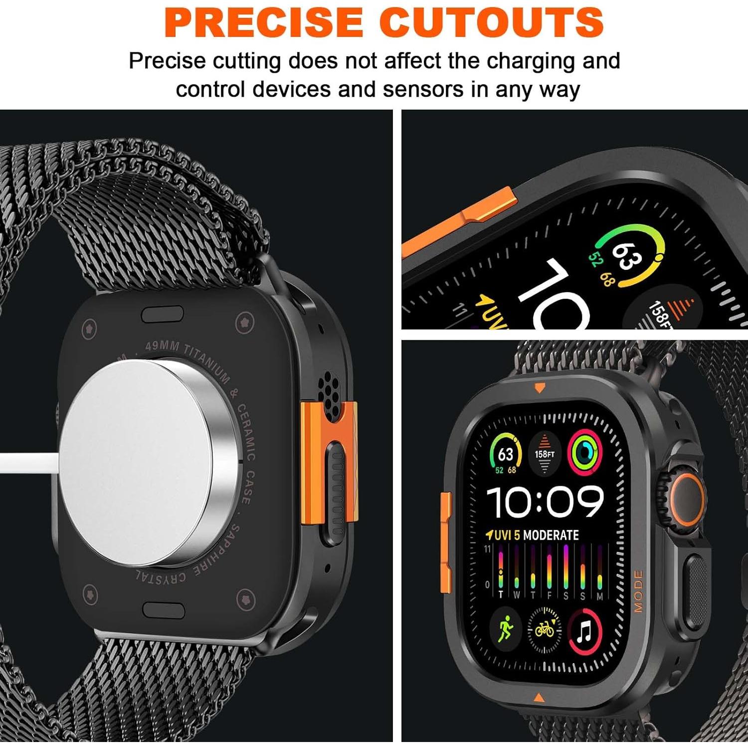 2 in-1 Metal Cover Compatible with Apple Watch Ultra 3/2/1 Case 49mm, Rugged Bumper with Back Protector for iWatch Ultra 49mm, Black