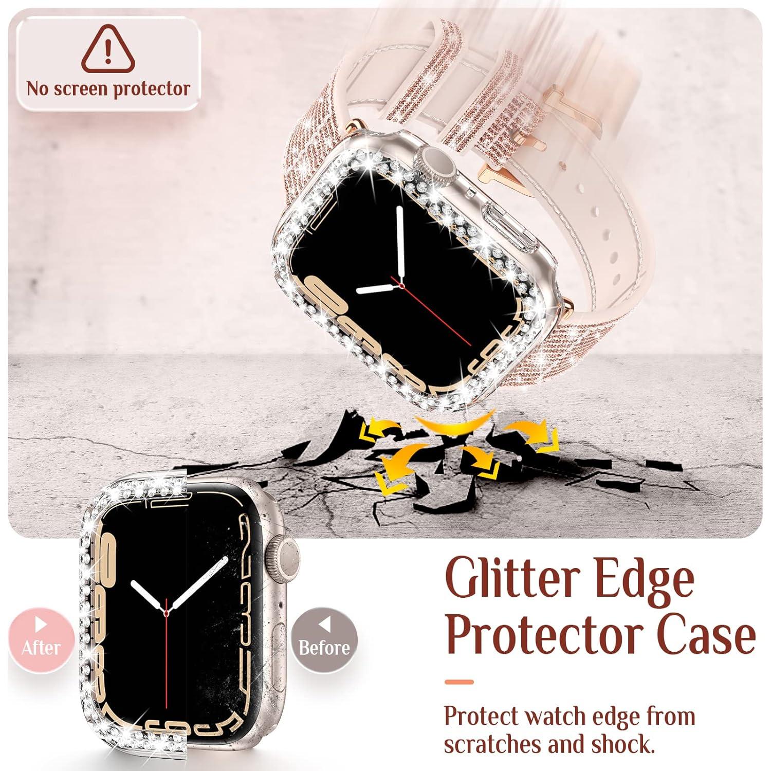 Funda de Silicona Brillante Goton para Apple Watch 45mm Rosa/Dorado