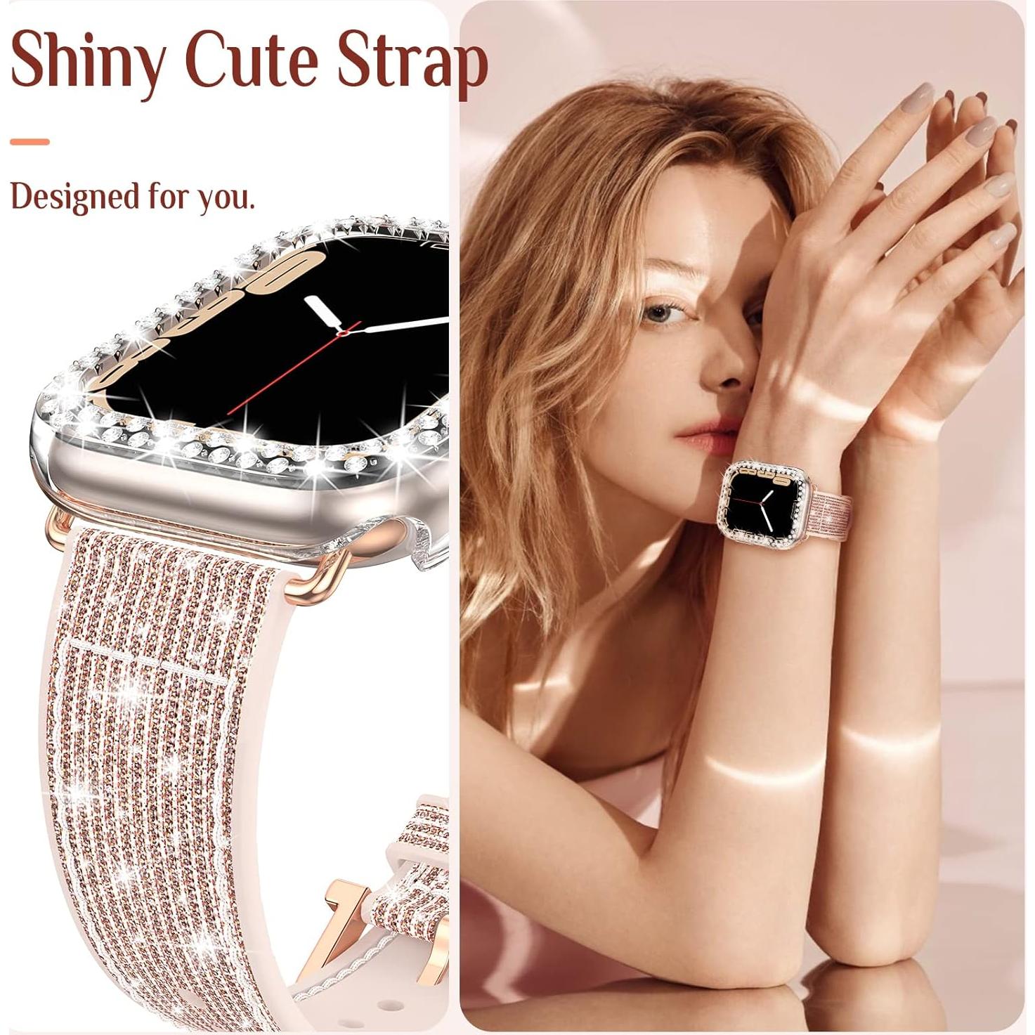 Funda de Silicona Brillante Goton para Apple Watch 45mm Rosa/Dorado