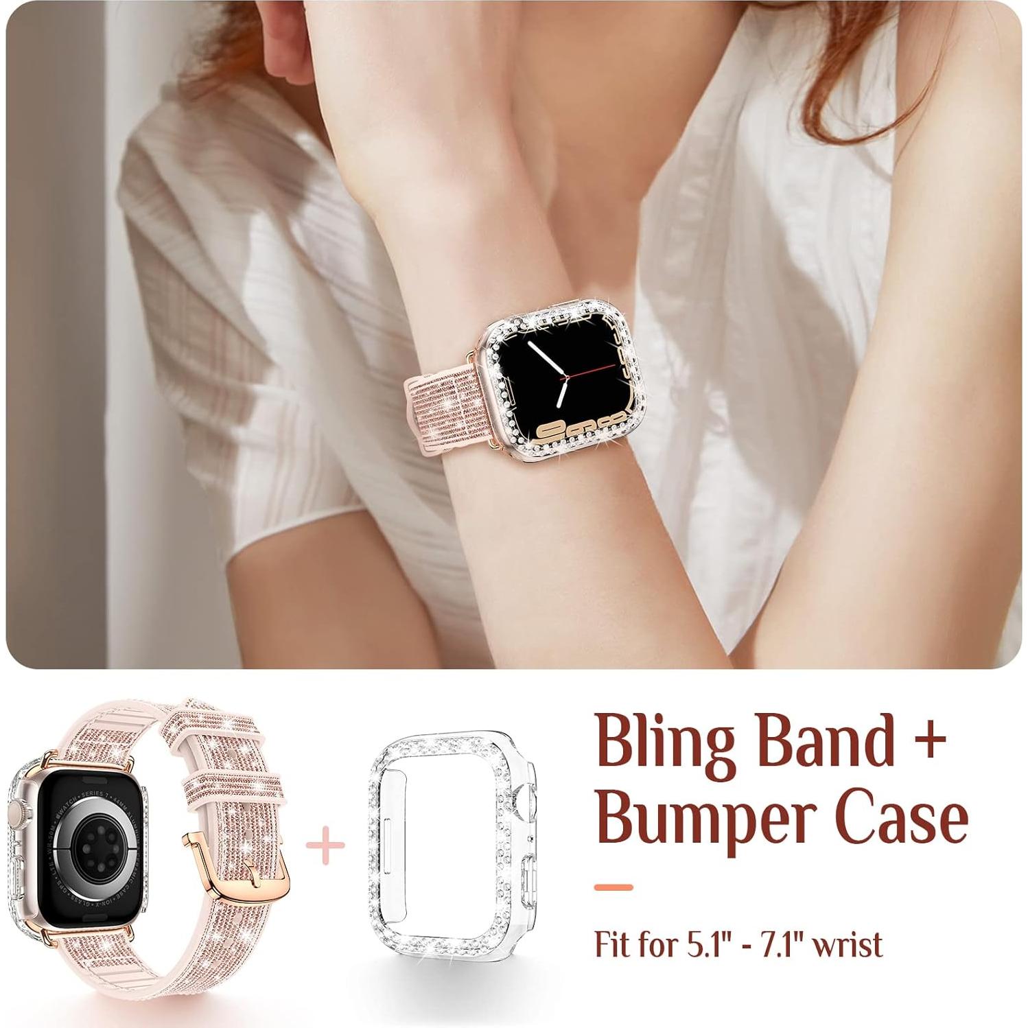 Funda de Silicona Brillante Goton para Apple Watch 45mm Rosa/Dorado