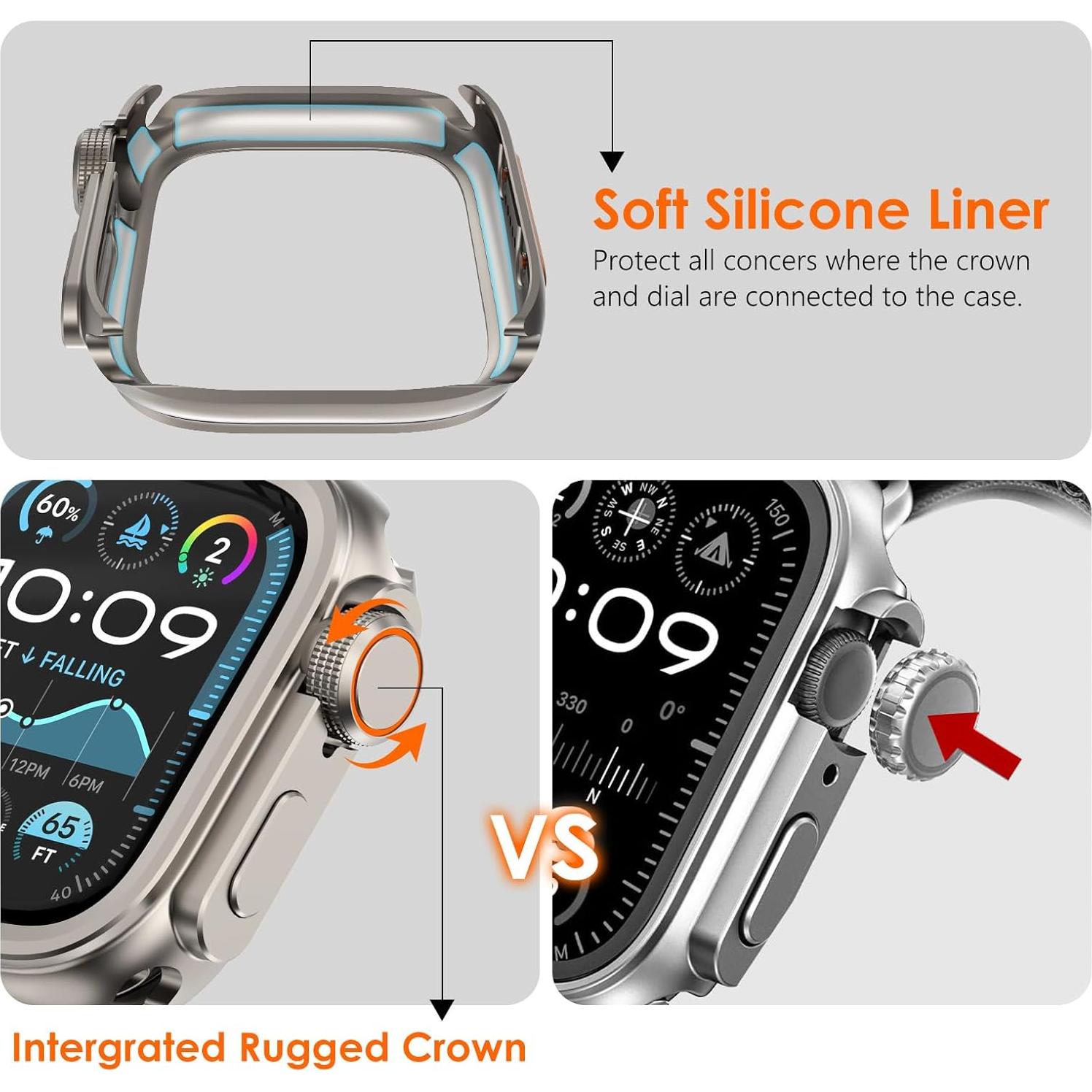 Funda 3-en-1 KADES para Apple Watch 46mm Titanio - Protección Ultra