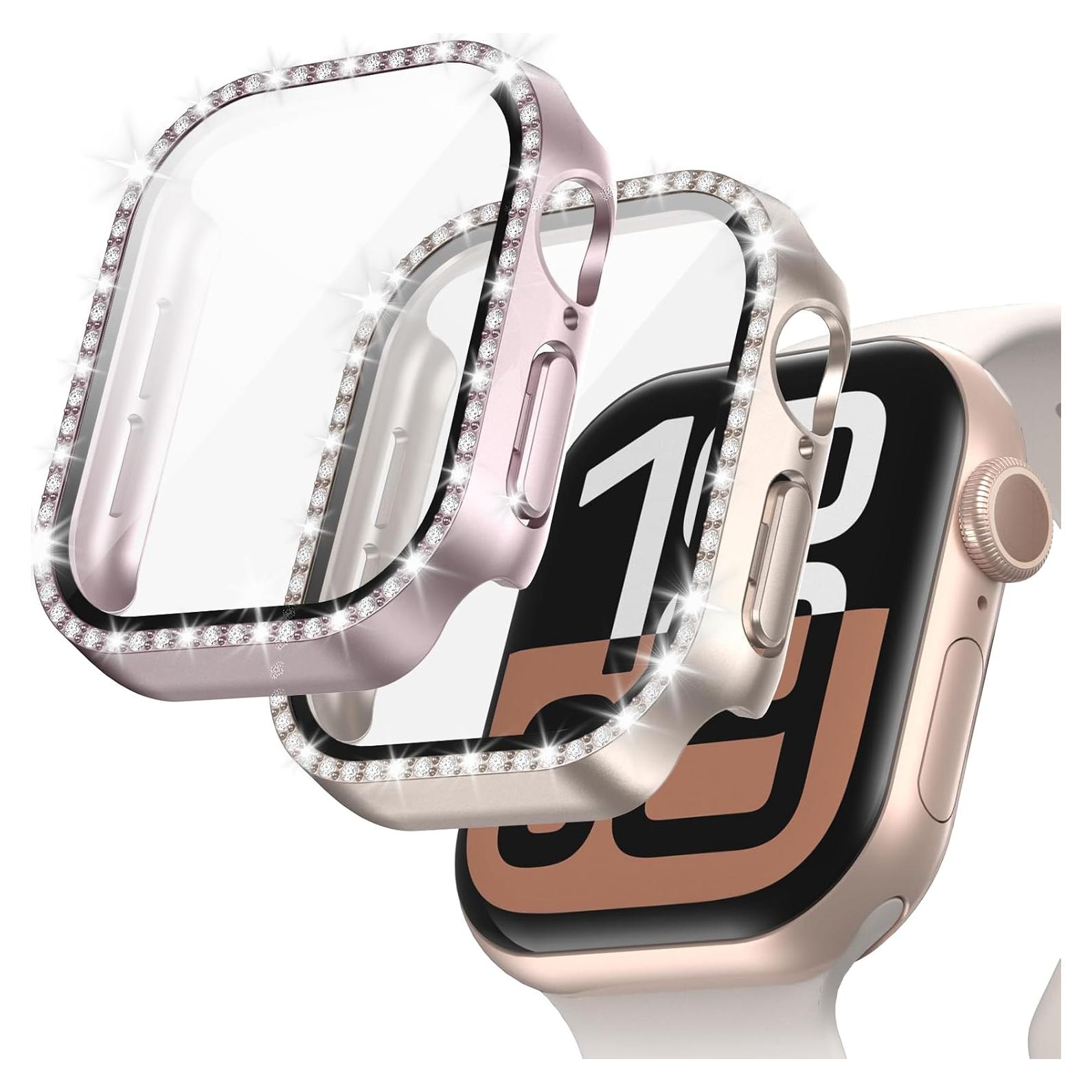 Funda Brillante JZK con Protector para Apple Watch 10 46mm Oro Rosa