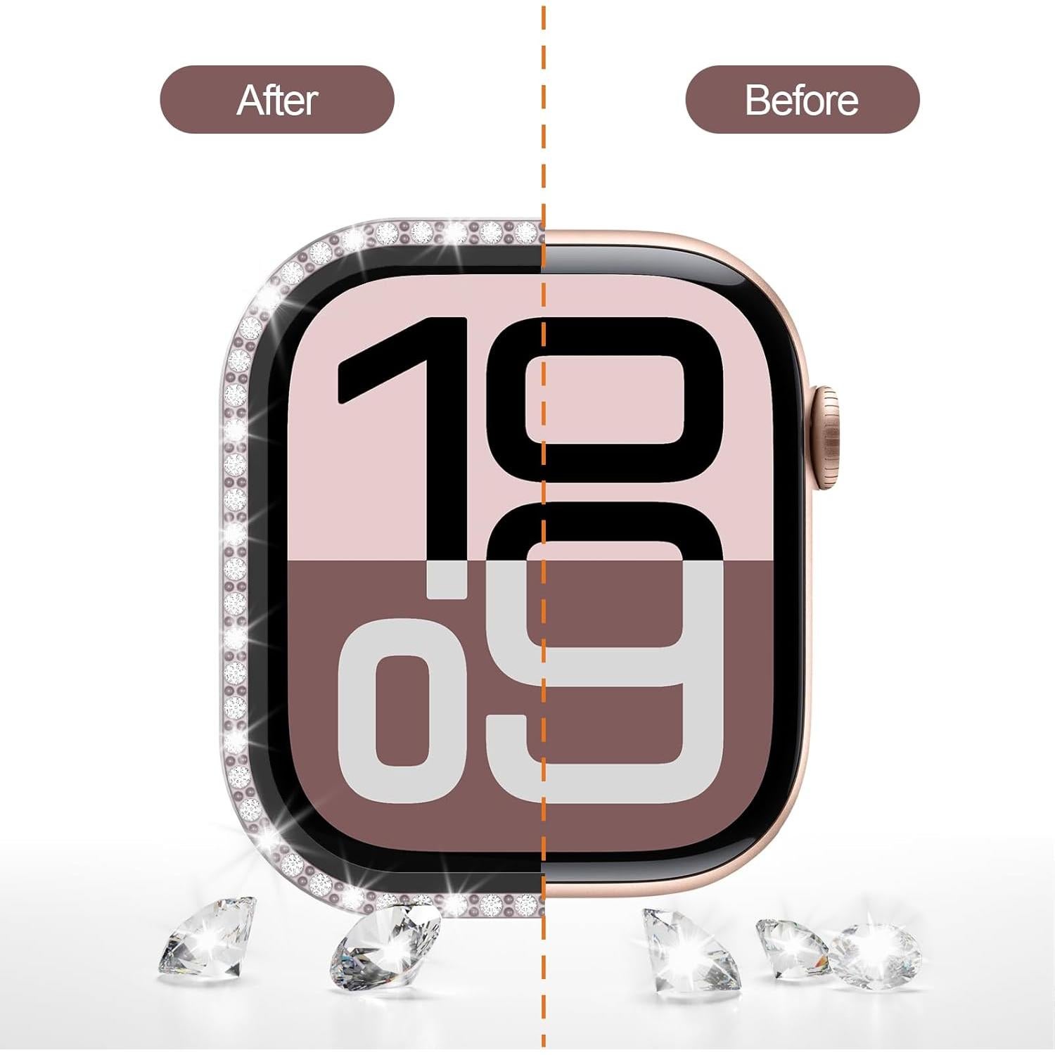 Funda Brillante JZK con Protector para Apple Watch 10 46mm Oro Rosa