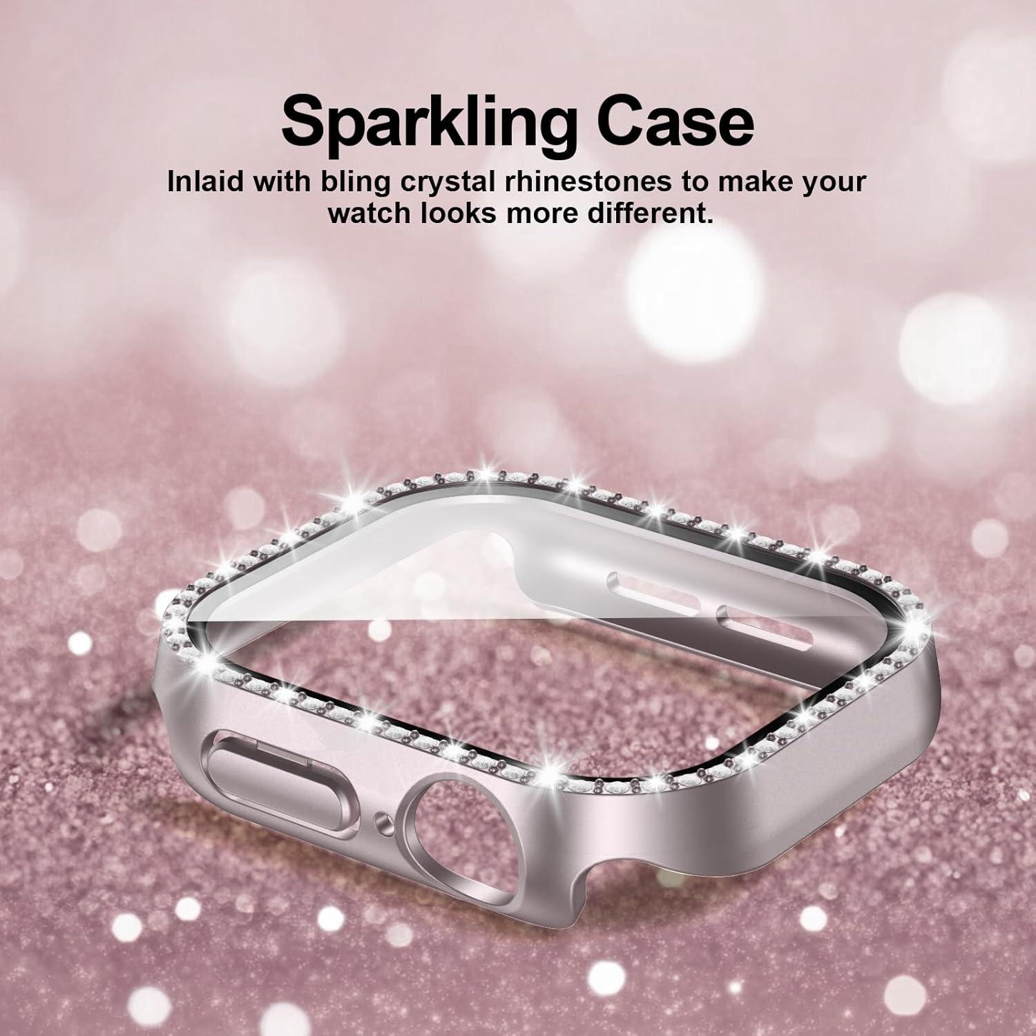 Funda Brillante JZK con Protector para Apple Watch 10 46mm Oro Rosa