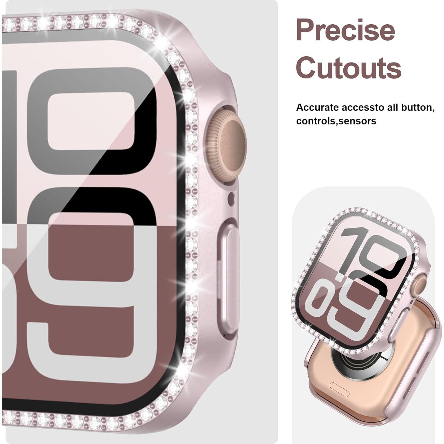 Funda Brillante JZK con Protector para Apple Watch 10 46mm Oro Rosa