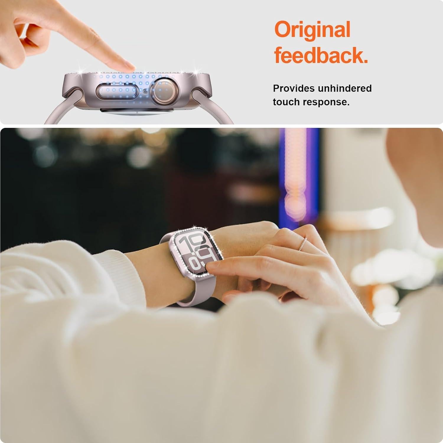 Funda Brillante JZK con Protector para Apple Watch 10 46mm Oro Rosa