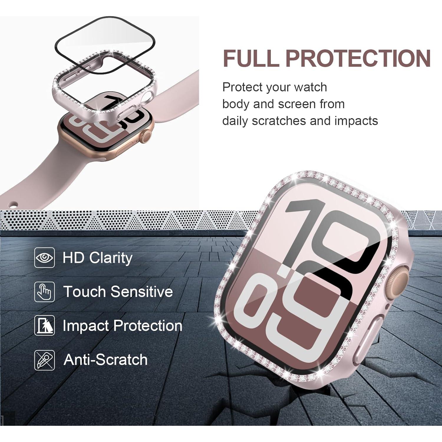 Funda Brillante JZK con Protector para Apple Watch 10 46mm Oro Rosa