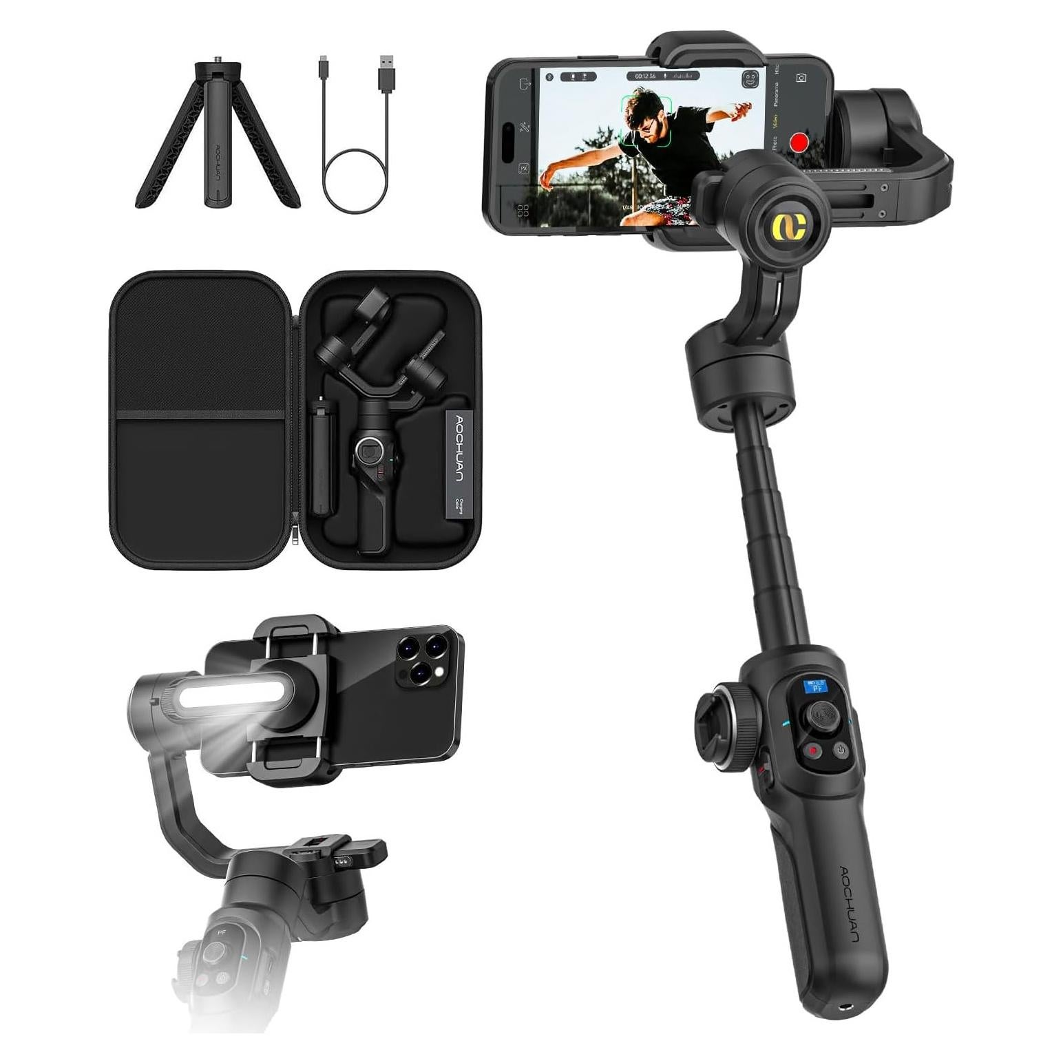 Estabilizador de Cardán AOCHUAN Smart S2 con Luz y Extensión