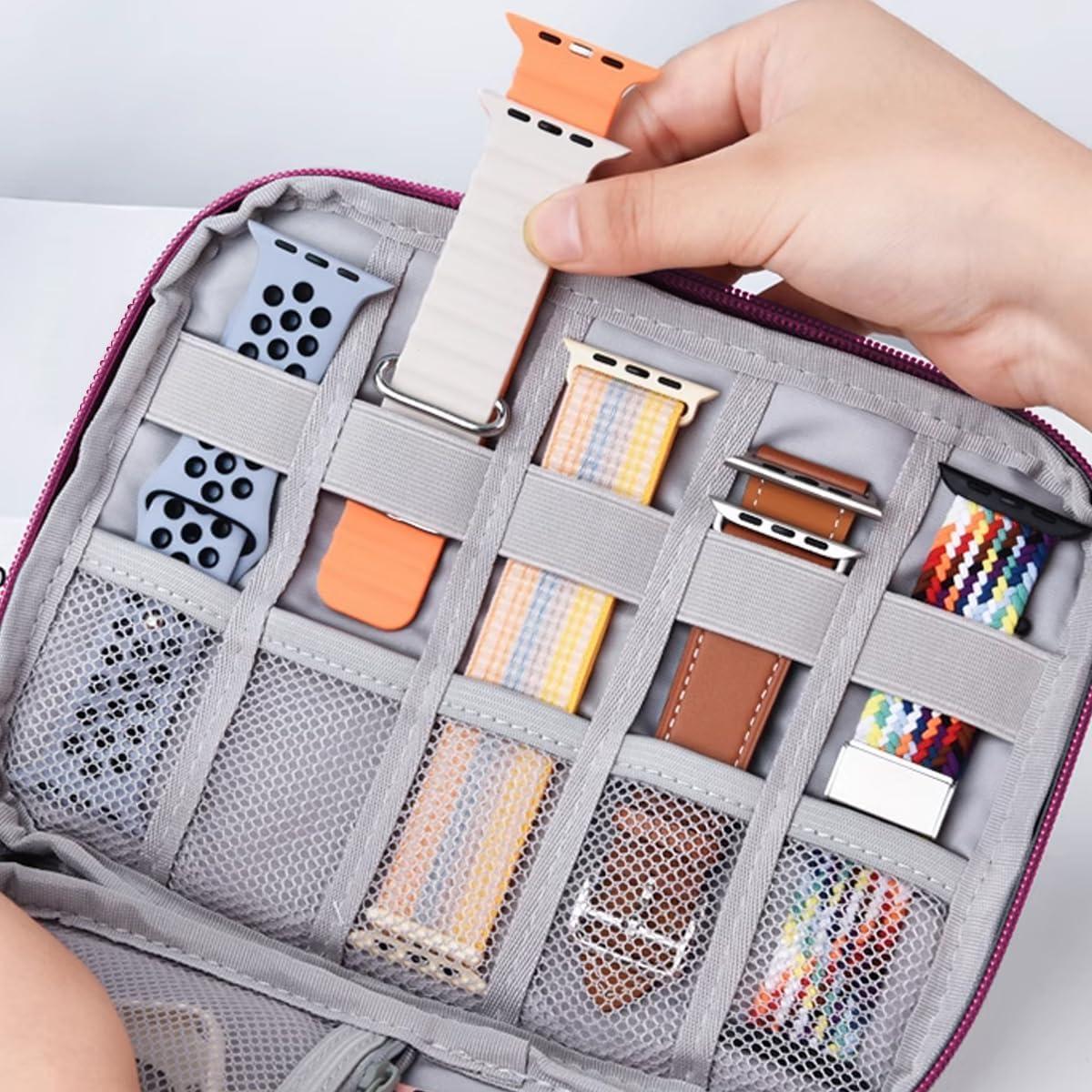 Organizador de Correas de Reloj Impermeable Nylon Púrpura 22x17cm