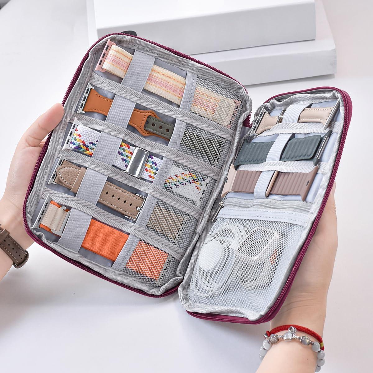 Organizador de Correas de Reloj Impermeable Nylon Púrpura 22x17cm