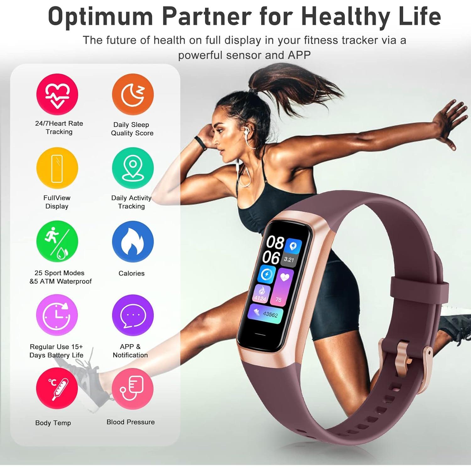 Rastreador de Fitness Zeacool Burdeos con Monitor de Salud 24/7