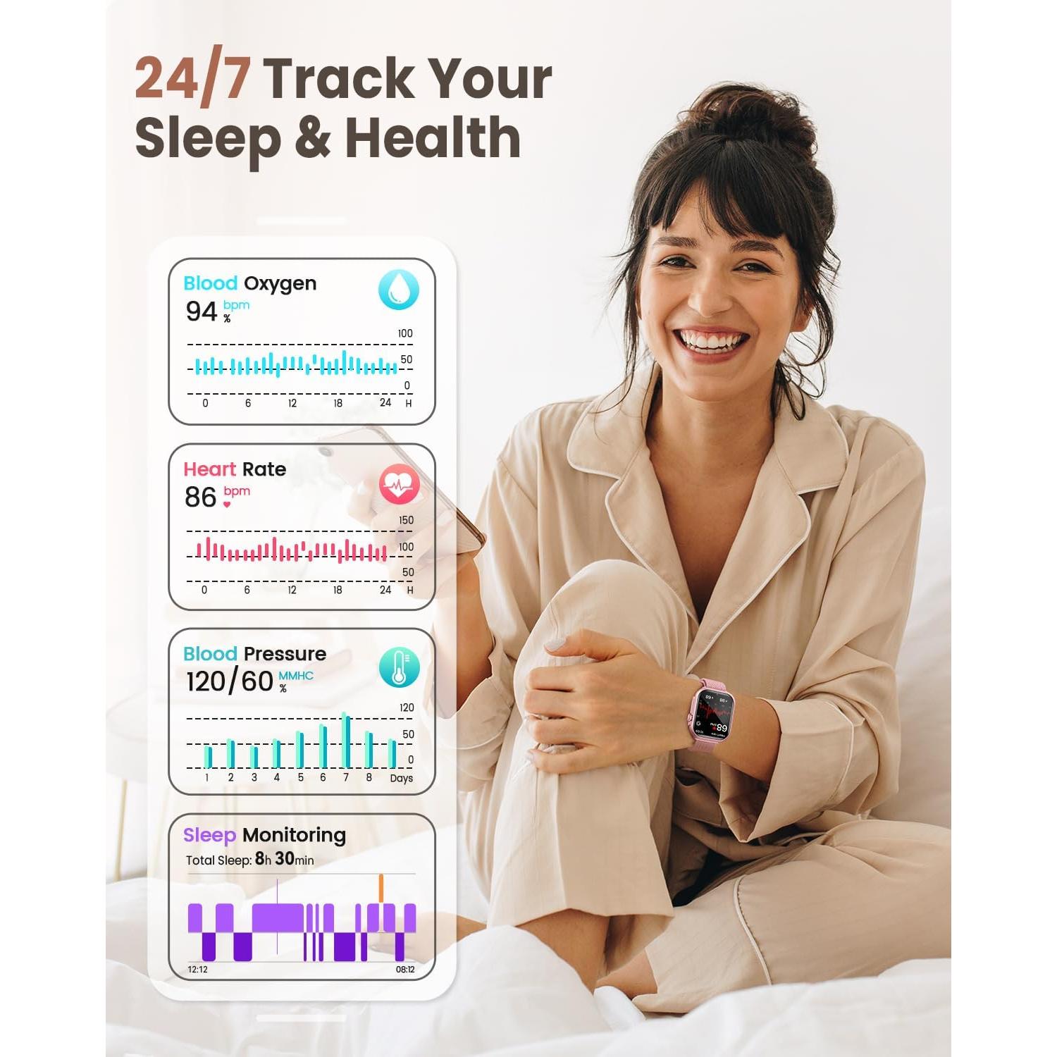 Reloj Inteligente AKUMAKA G62 Rosa Suave 1.83" HD Salud Fitness