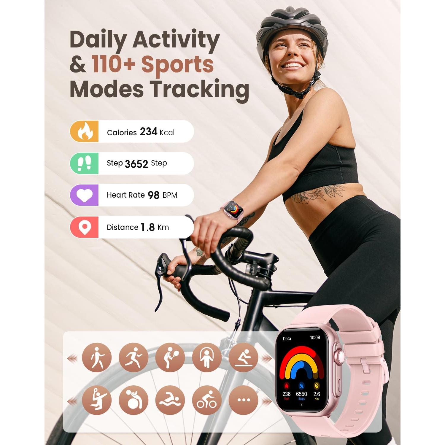 Reloj Inteligente AKUMAKA G62 Rosa Suave 1.83" HD Salud Fitness