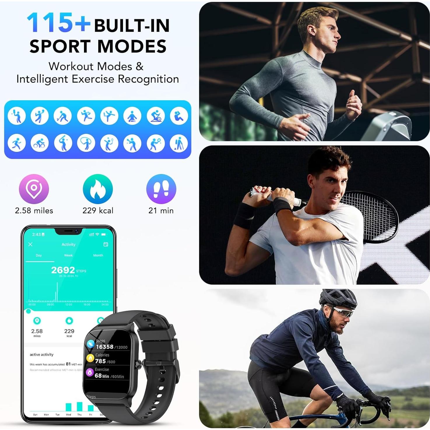Reloj Inteligente CASCHO P125 Negro 1.85" HD Fitness Bluetooth
