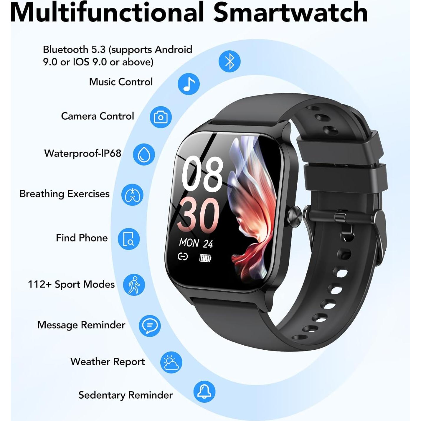 Reloj Inteligente CASCHO P125 Negro 1.85" HD Fitness Bluetooth