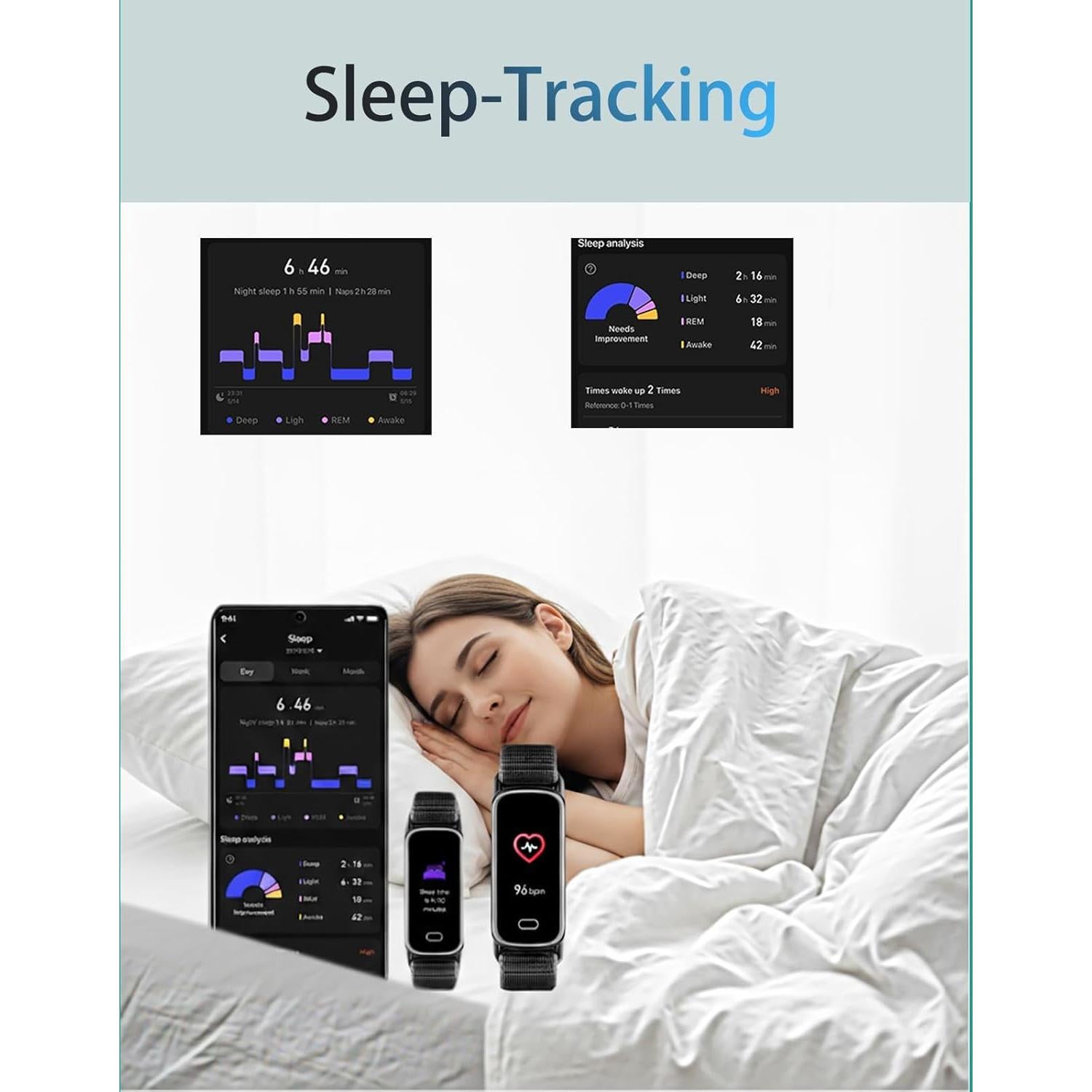 Rastreador de Fitness IP68 Negro con Frecuencia Cardíaca y Sueño