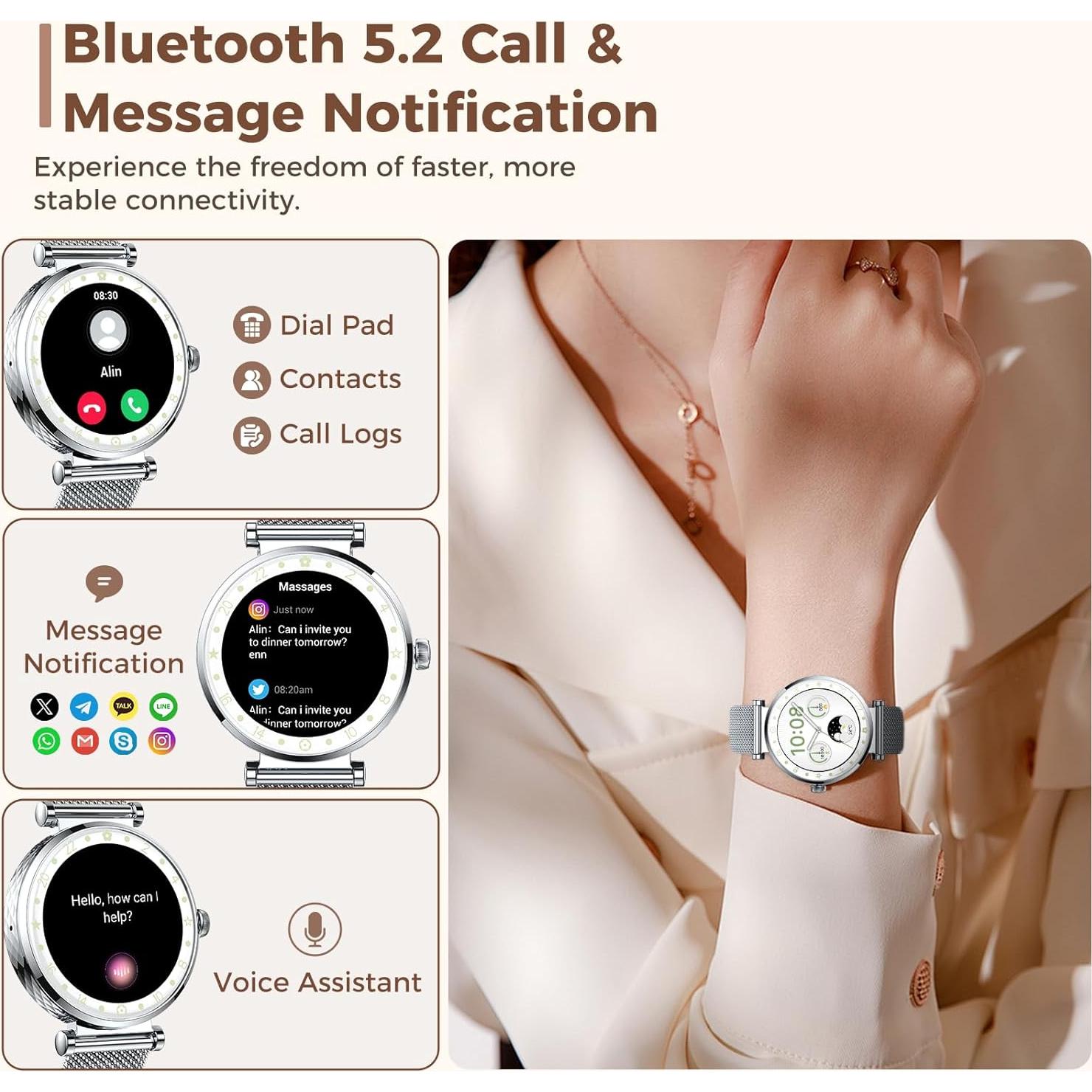 Reloj Inteligente Matast S86 para Mujeres Plata AMOLED 1.19"