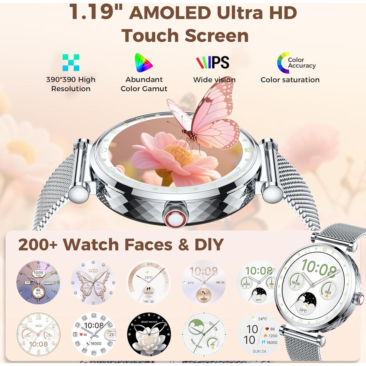 Reloj Inteligente Matast S86 para Mujeres Plata AMOLED 1.19"