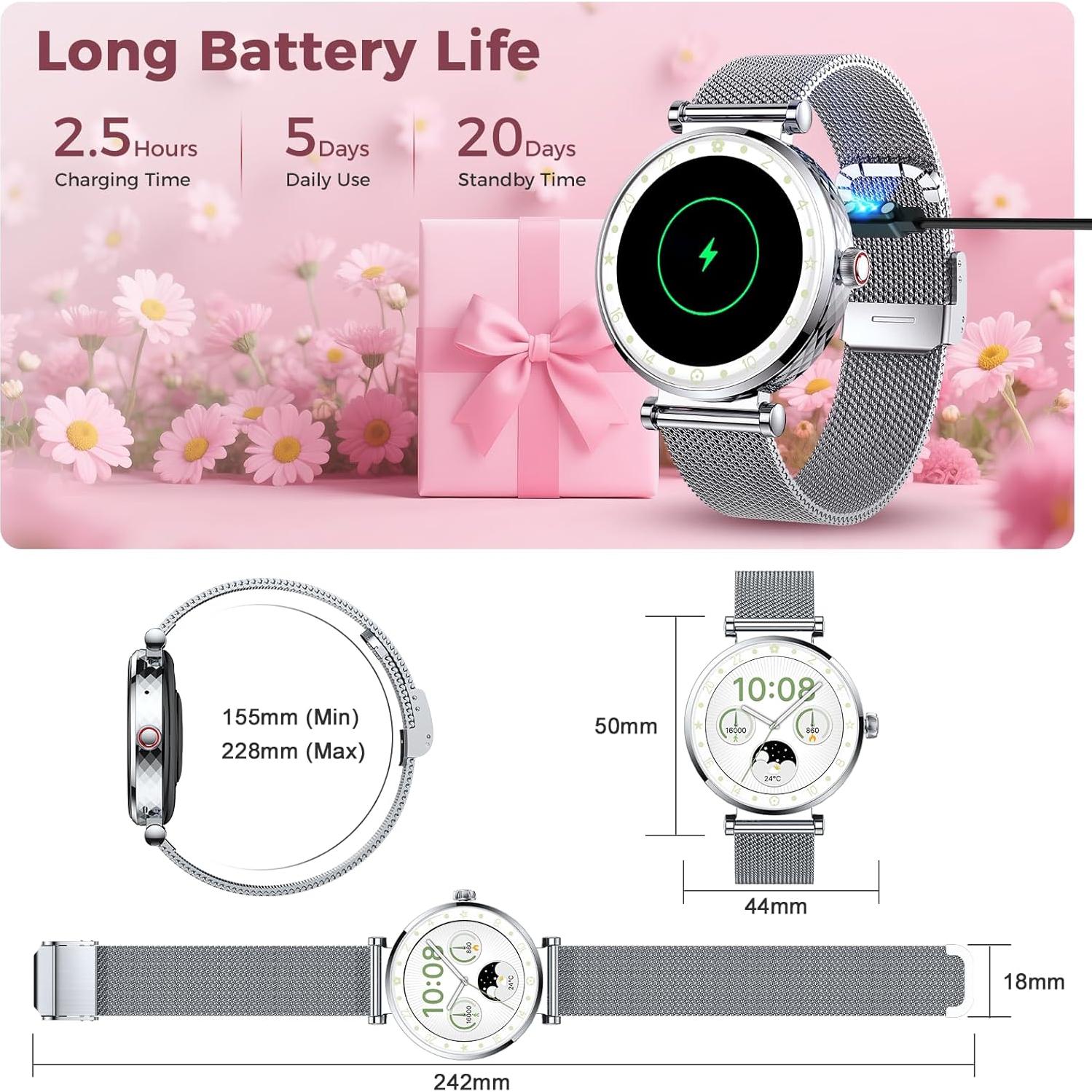 Reloj Inteligente Matast S86 para Mujeres Plata AMOLED 1.19"
