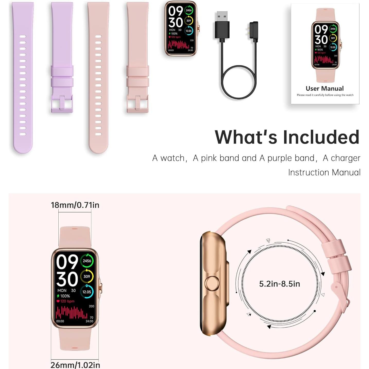 Reloj Inteligente Sunorshop H69 Rosa con Monitor de Salud 24/7