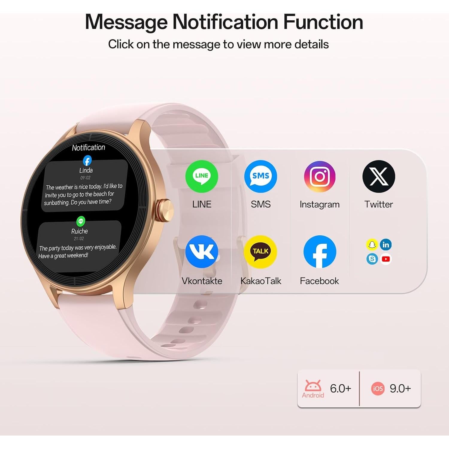 Reloj Inteligente para Mujeres Woneligo Rosa 1.57" Pantalla HD