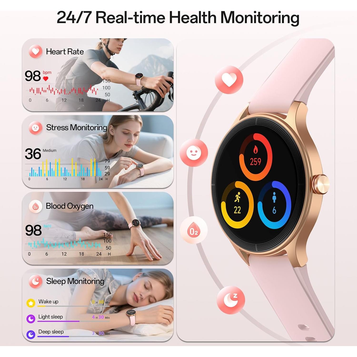 Reloj Inteligente para Mujeres Woneligo Rosa 1.57" Pantalla HD