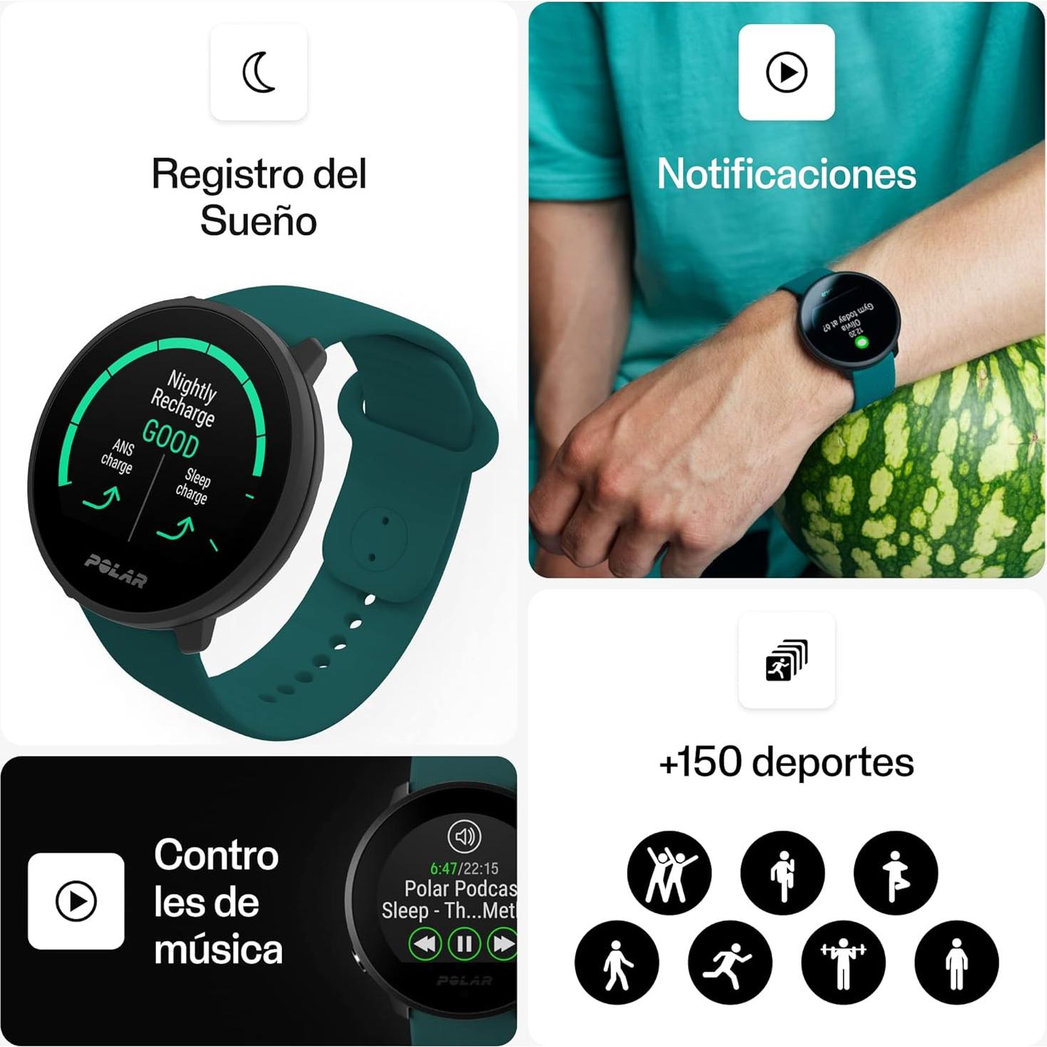 Reloj de Fitness POLAR Unite Negro - Monitoreo Cardíaco y Sueño