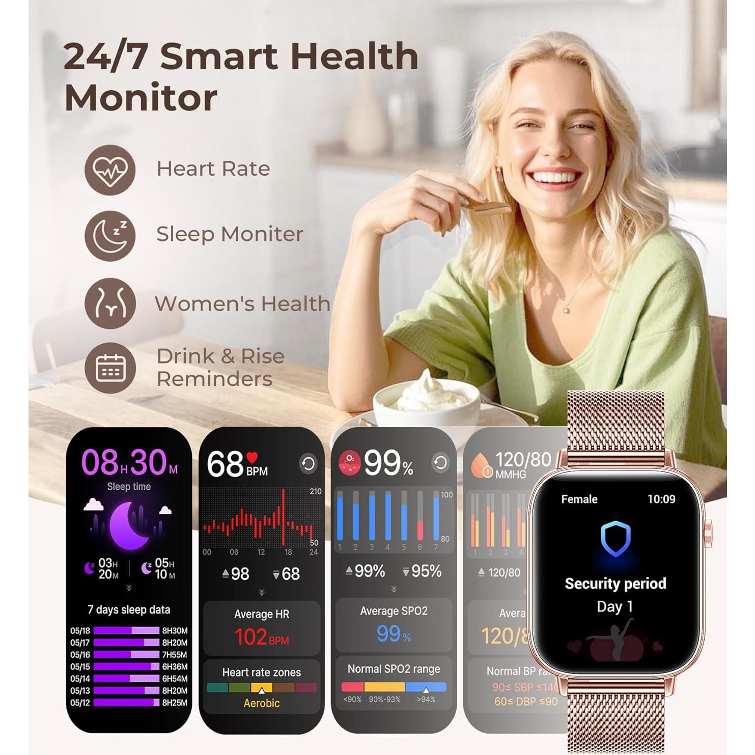 Reloj Inteligente Iaret Oro Rosa 1.83" HD Fitness 110 Modos