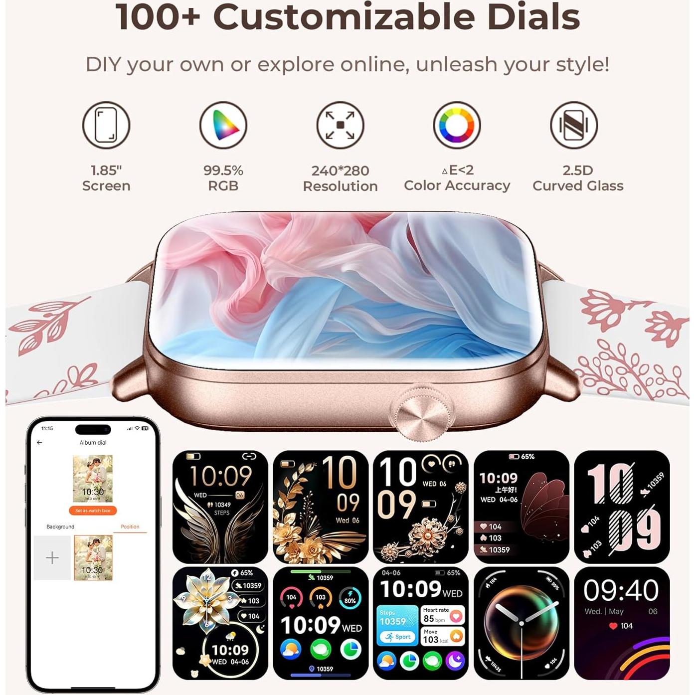 Reloj Inteligente Iaret Oro Rosa 1.83" HD Fitness 110 Modos