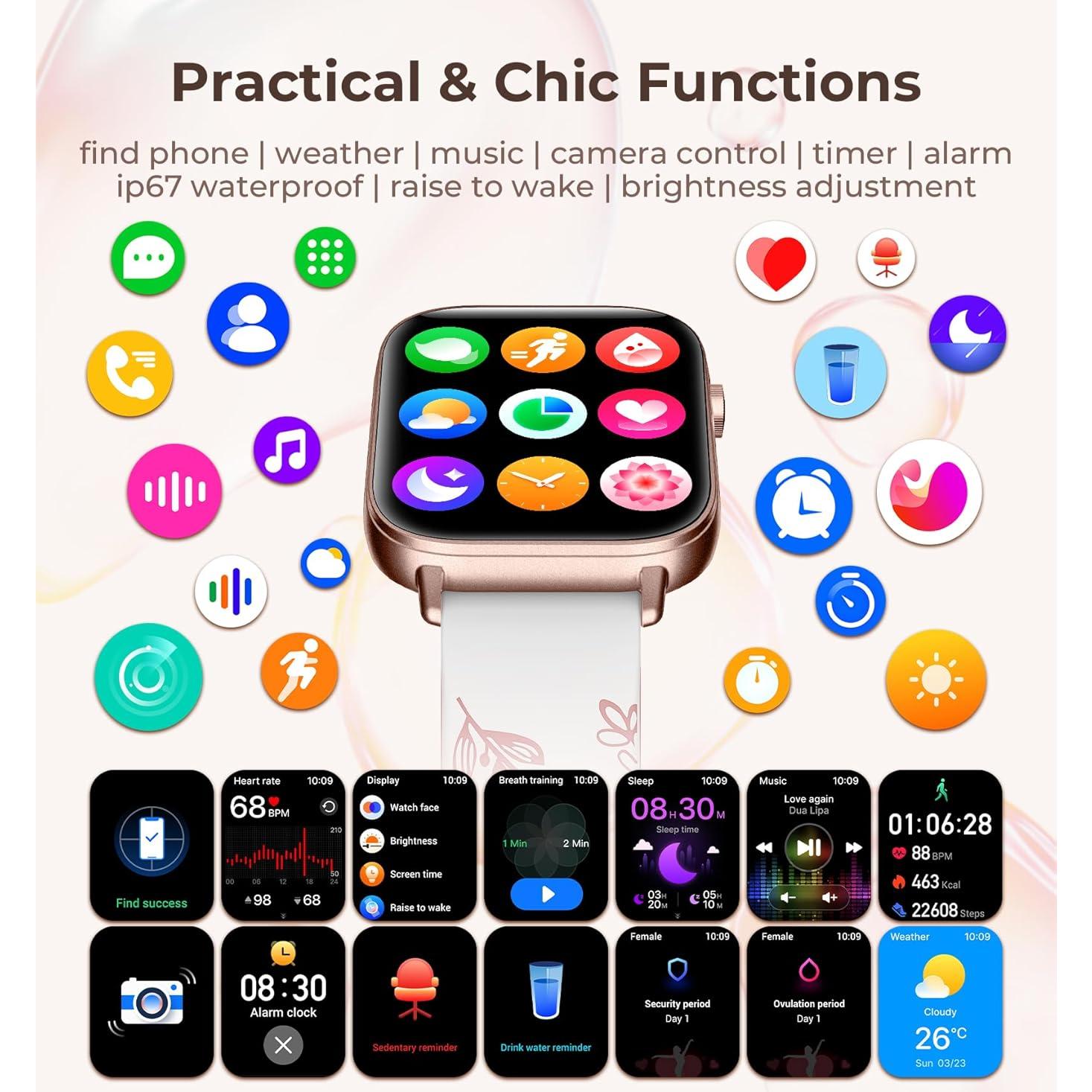 Reloj Inteligente Iaret Oro Rosa 1.83" HD Fitness 110 Modos