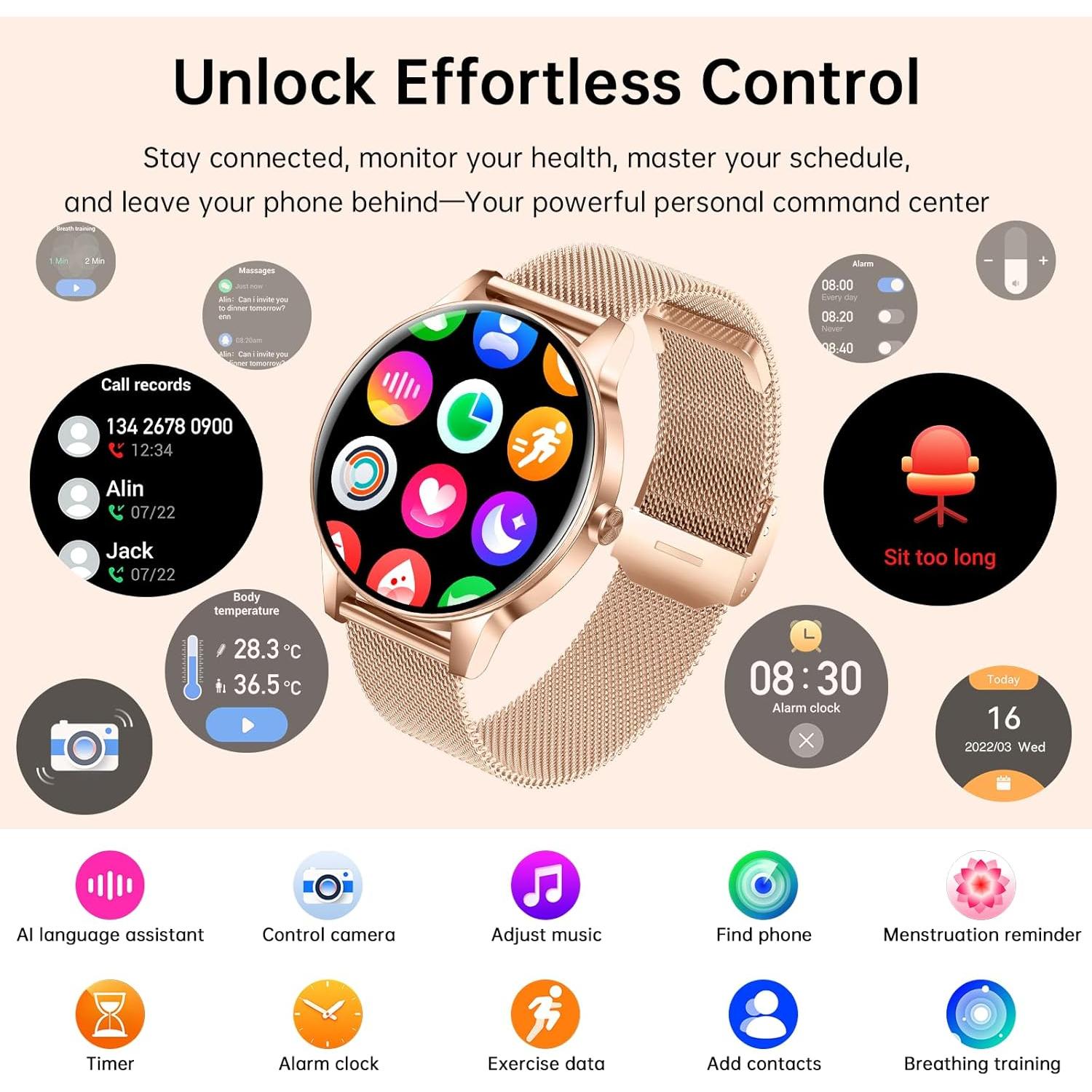 Reloj Inteligente Lefitus Oro Rosa 1.27" HD Fitness IP68