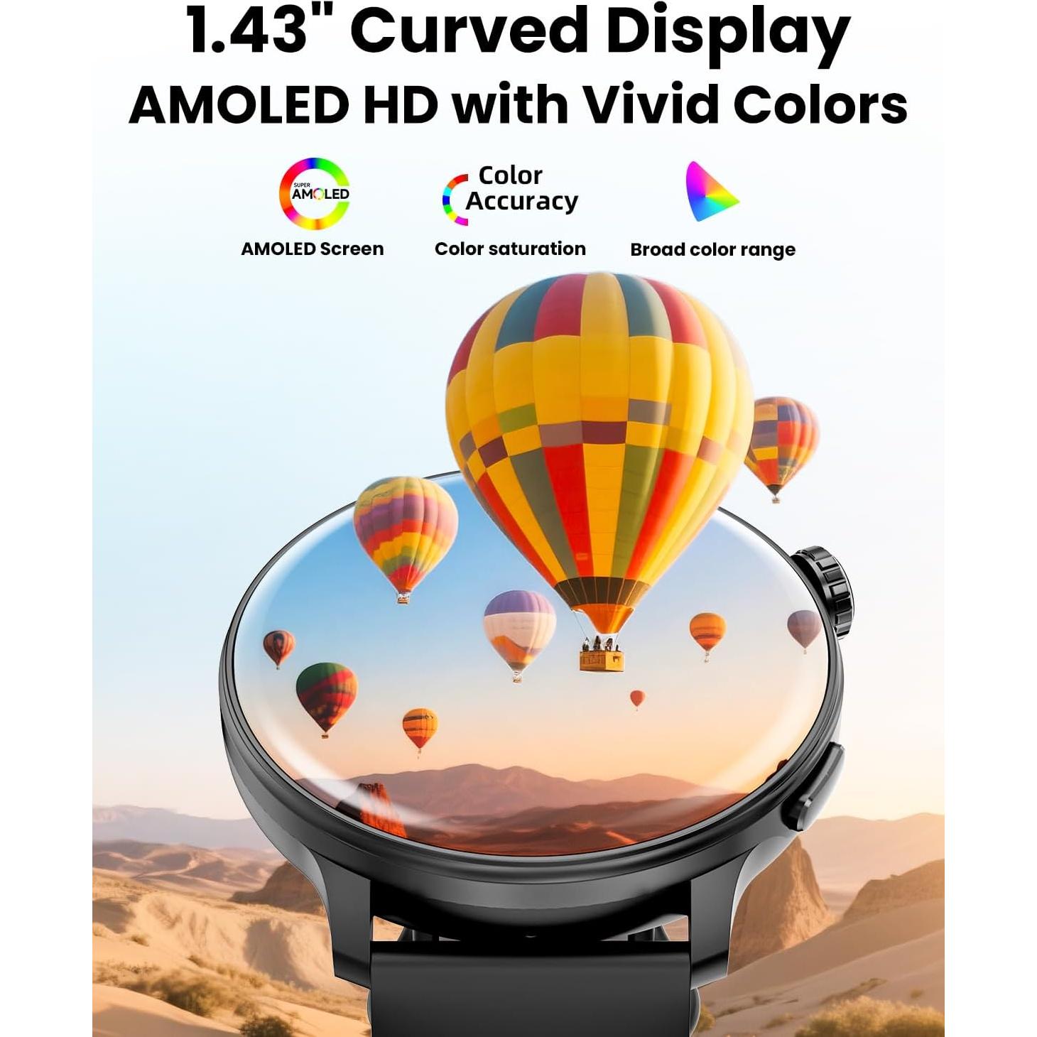 Reloj Inteligente Mingdaln GPS AMOLED 1.43" Fitness Negro