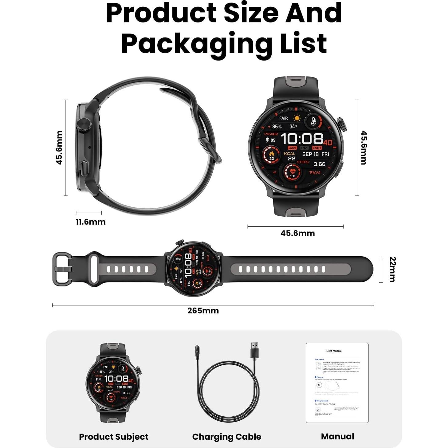 Reloj Inteligente Mingdaln GPS AMOLED 1.43" Fitness Negro