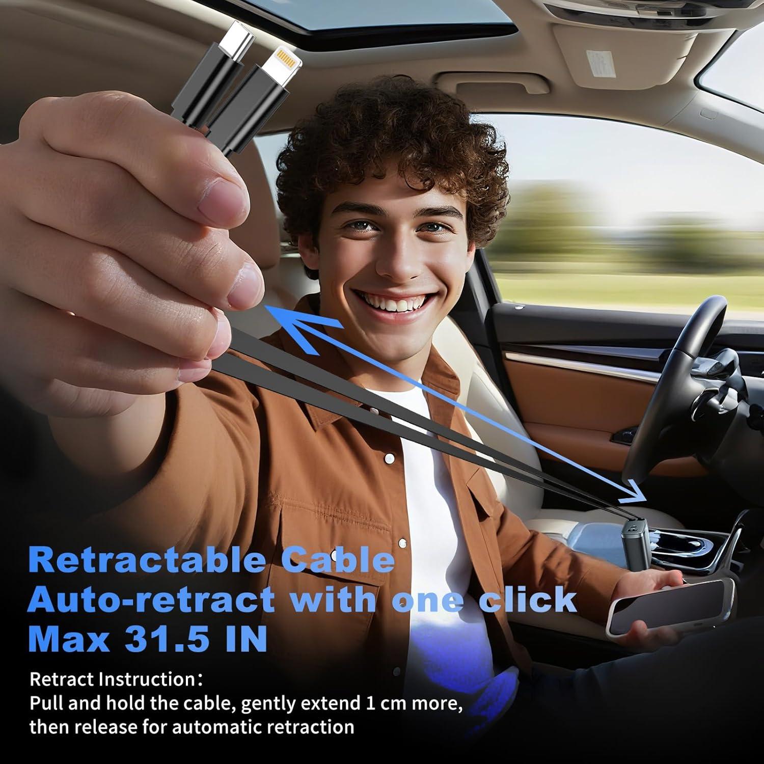 Cargador de Coche Retráctil Estbuc 84W 4 en 1 USB C Rápido