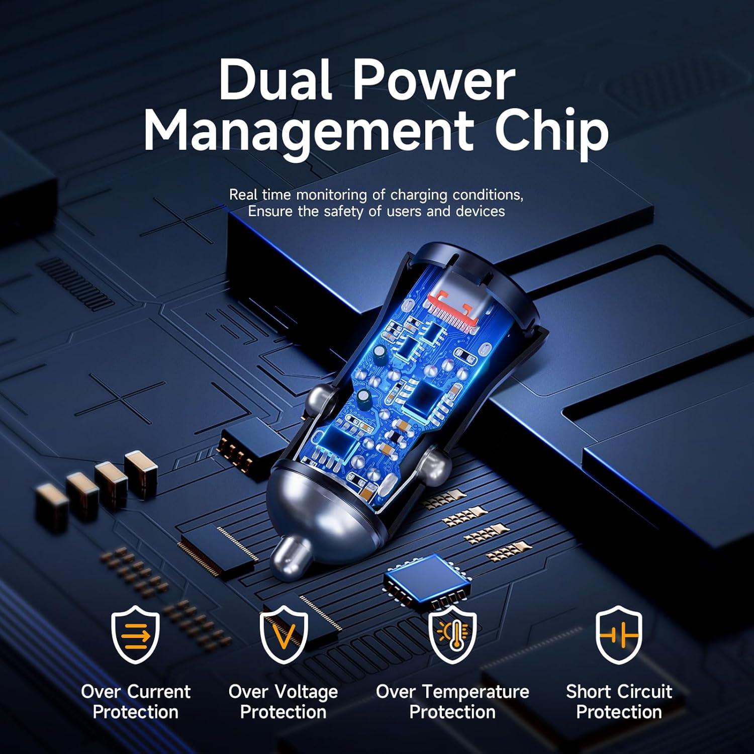 Cargador de coche USB C Faninso 60W carga rápida dual