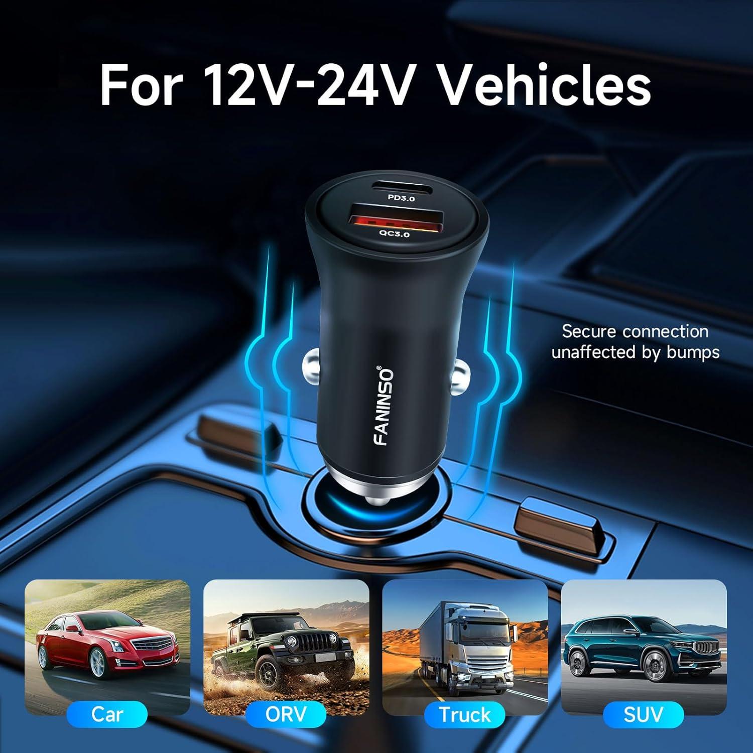 Cargador de coche USB C Faninso 60W carga rápida dual