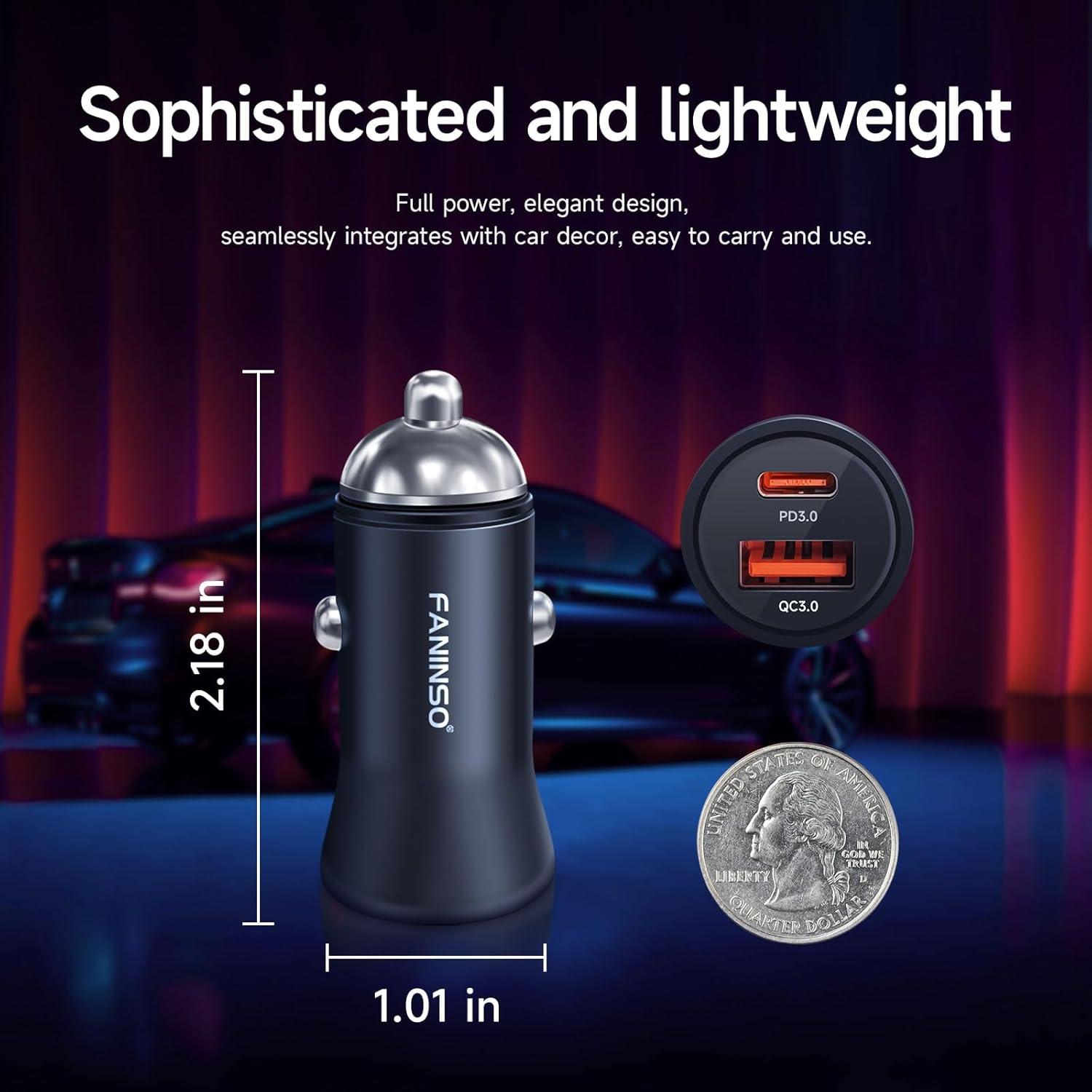 Cargador de coche USB C Faninso 60W carga rápida dual