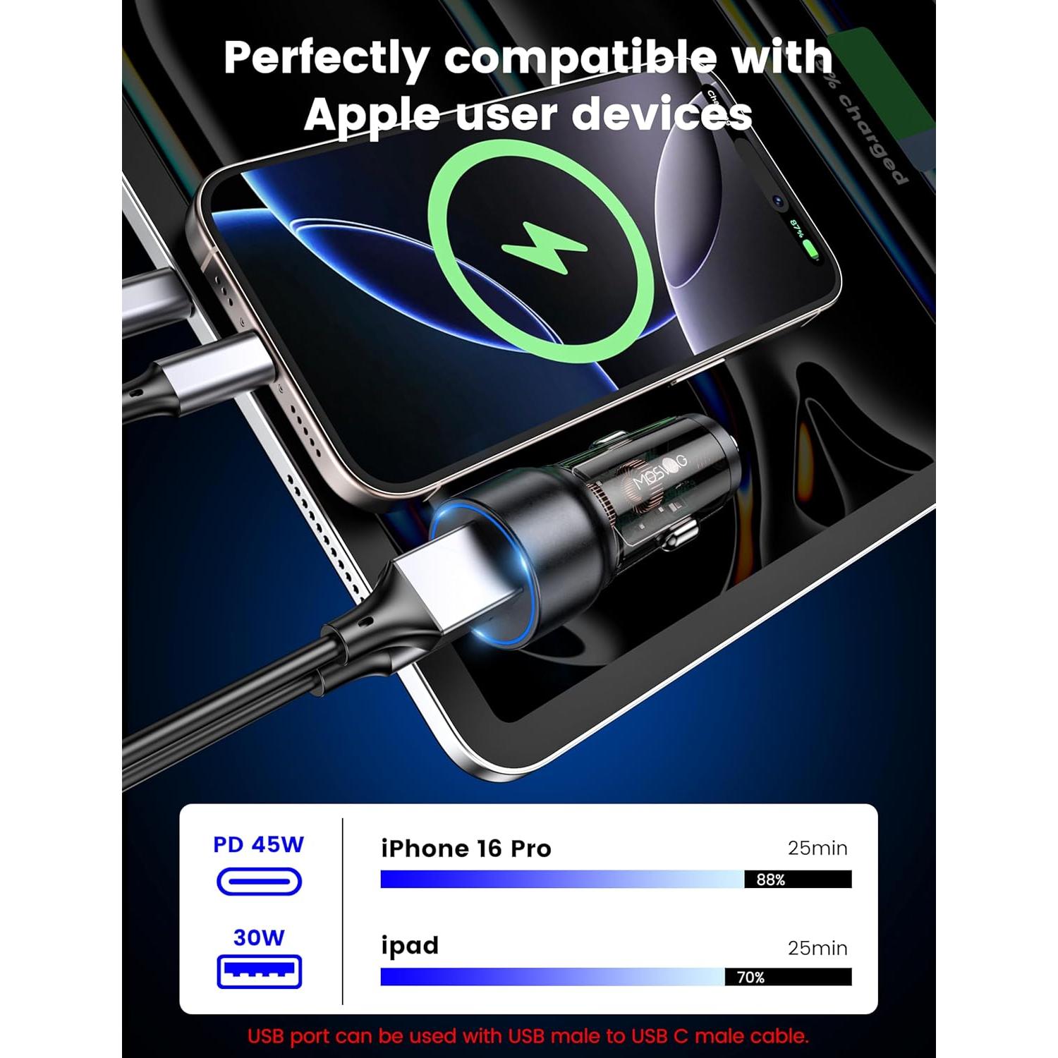 Cargador de Coche USB C MOSWAG 75W PD 45W Carga Rápida