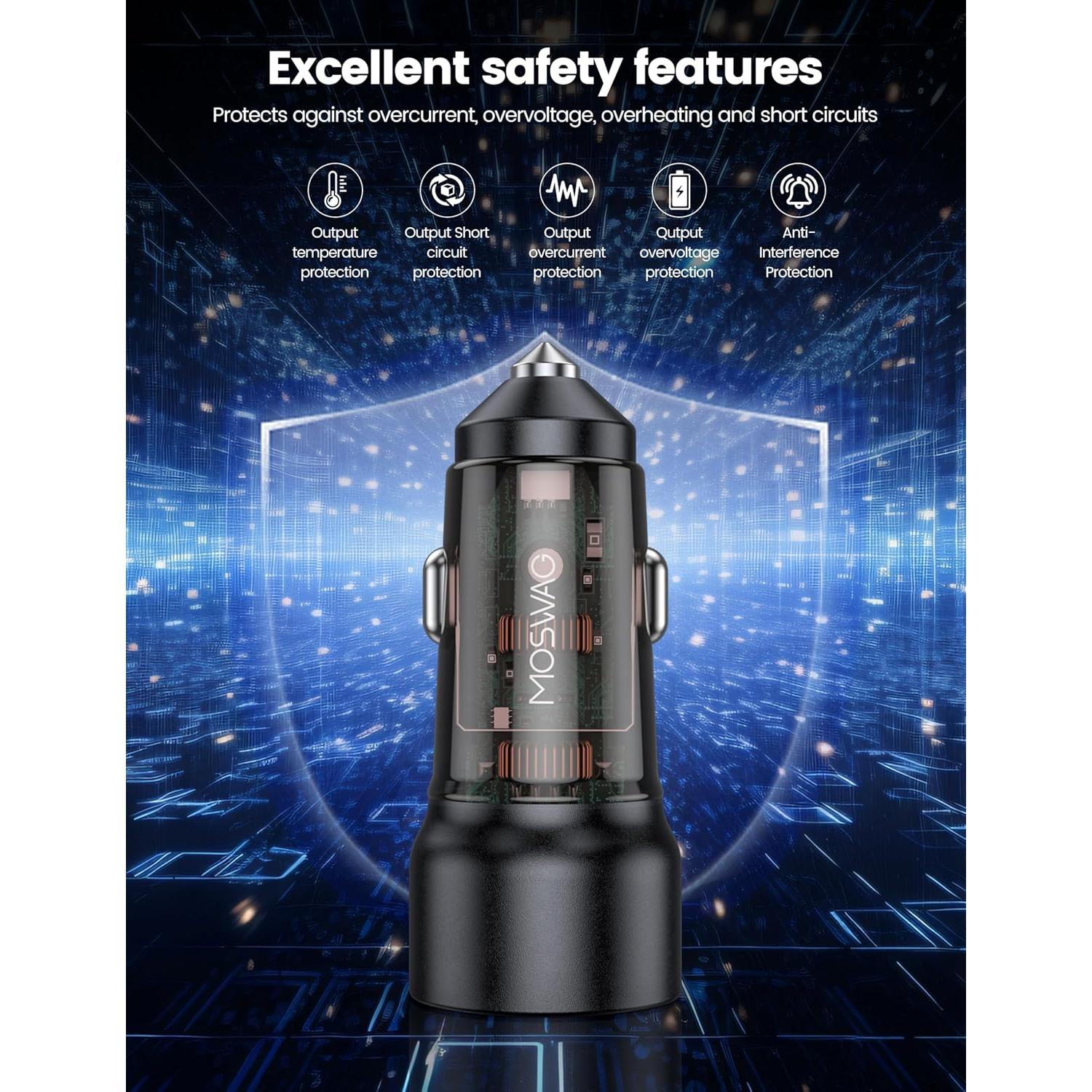 Cargador de Coche USB C MOSWAG 75W PD 45W Carga Rápida