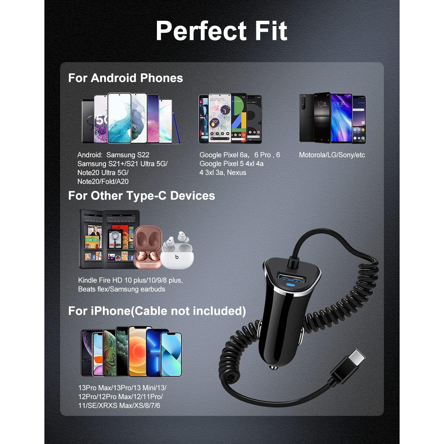 Cargador de coche AILKIN USB C 30W para Samsung Galaxy y iPhone