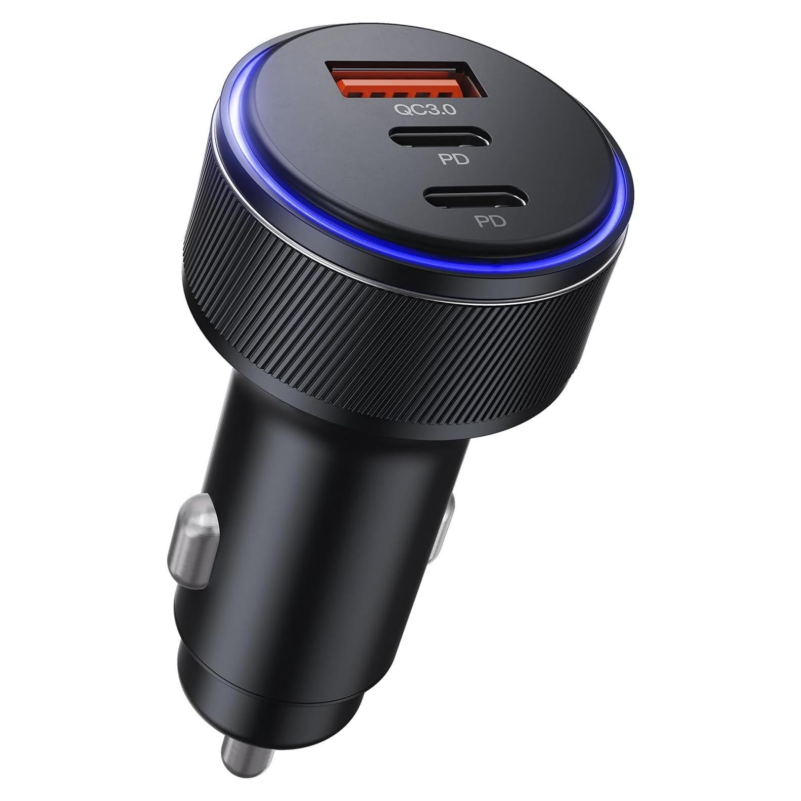 Cargador de coche AKNSN 90W USB-C y USB-A, carga rápida 3 puertos