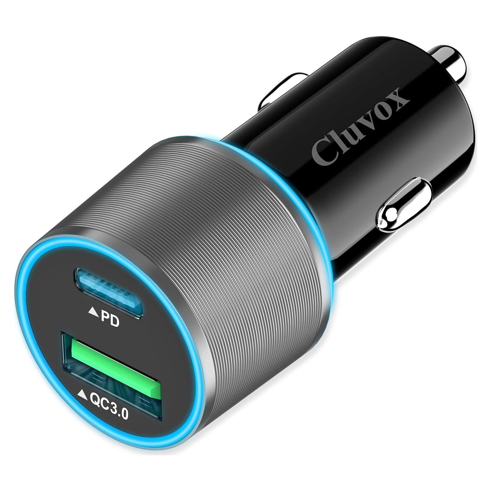 Adaptador Cargador de Coche USB C 38W Cluvox - Carga Rápida