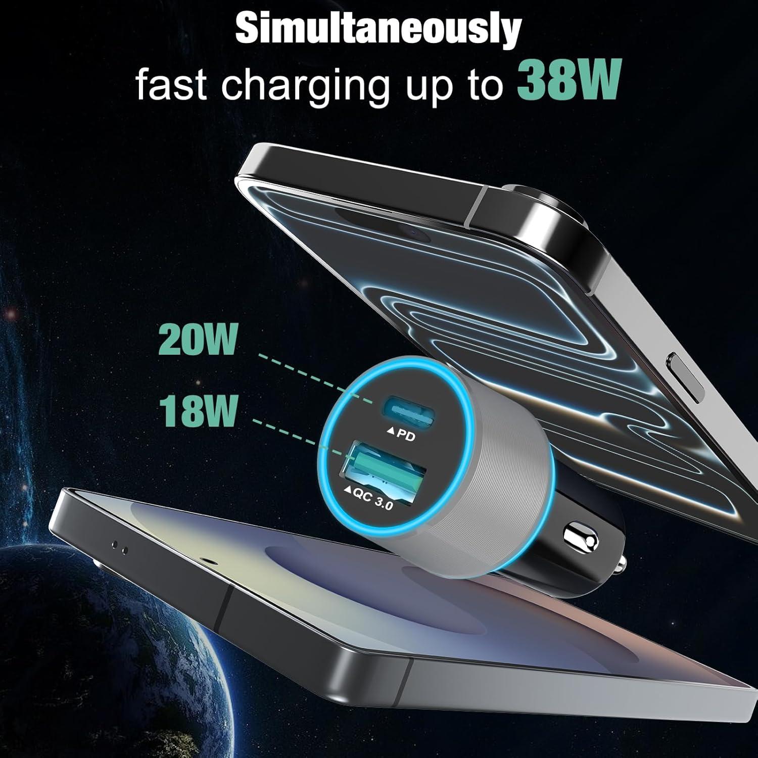 Adaptador Cargador de Coche USB C 38W Cluvox - Carga Rápida