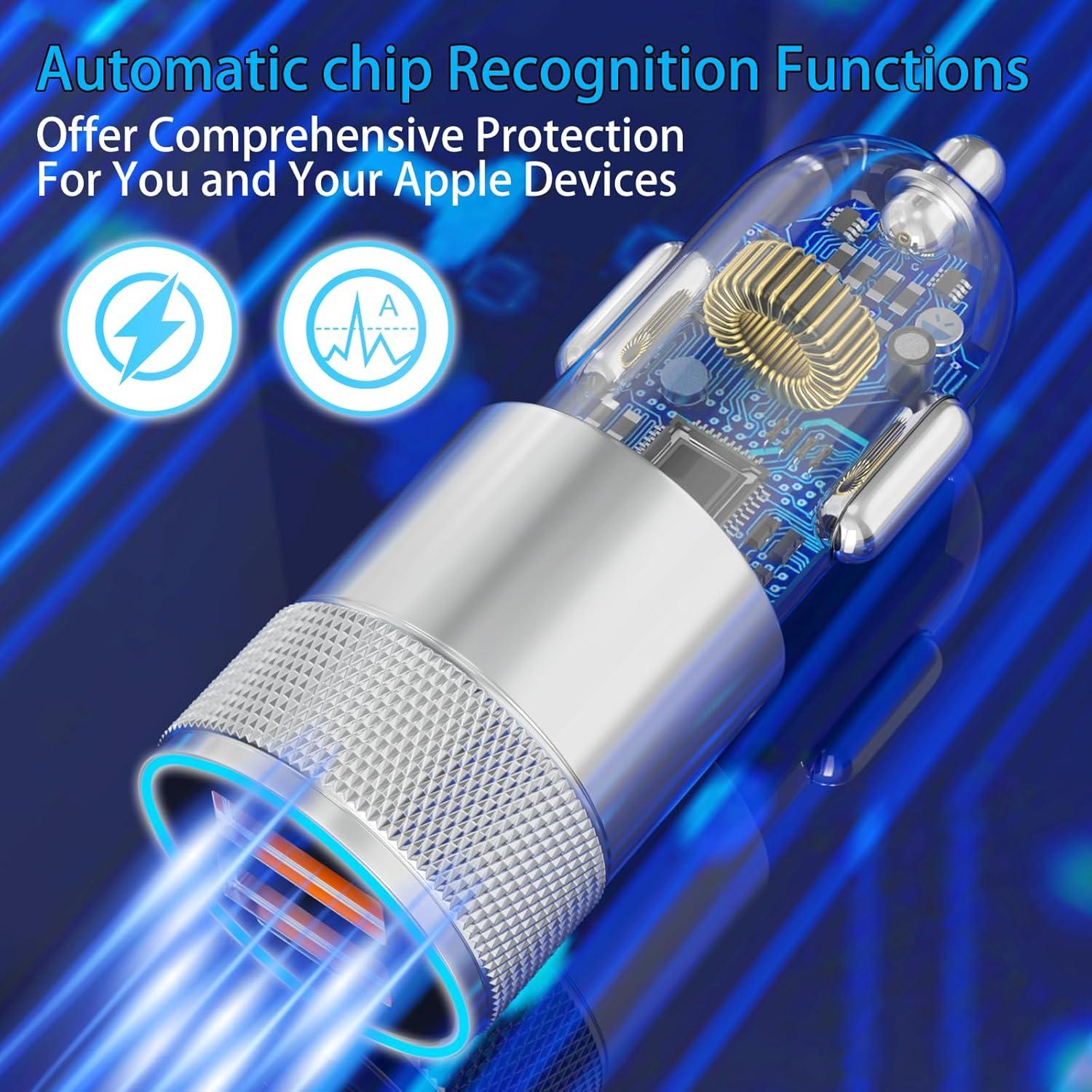 Cargador Rápido de Auto SNGOAM Dual USB 36W con 2 Cables Lightning