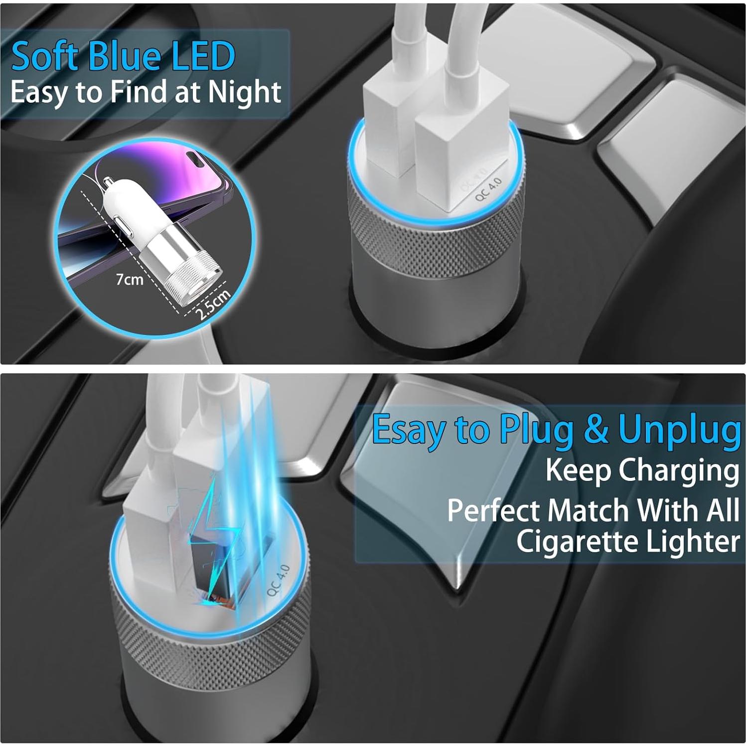 Cargador Rápido de Auto SNGOAM Dual USB 36W con 2 Cables Lightning