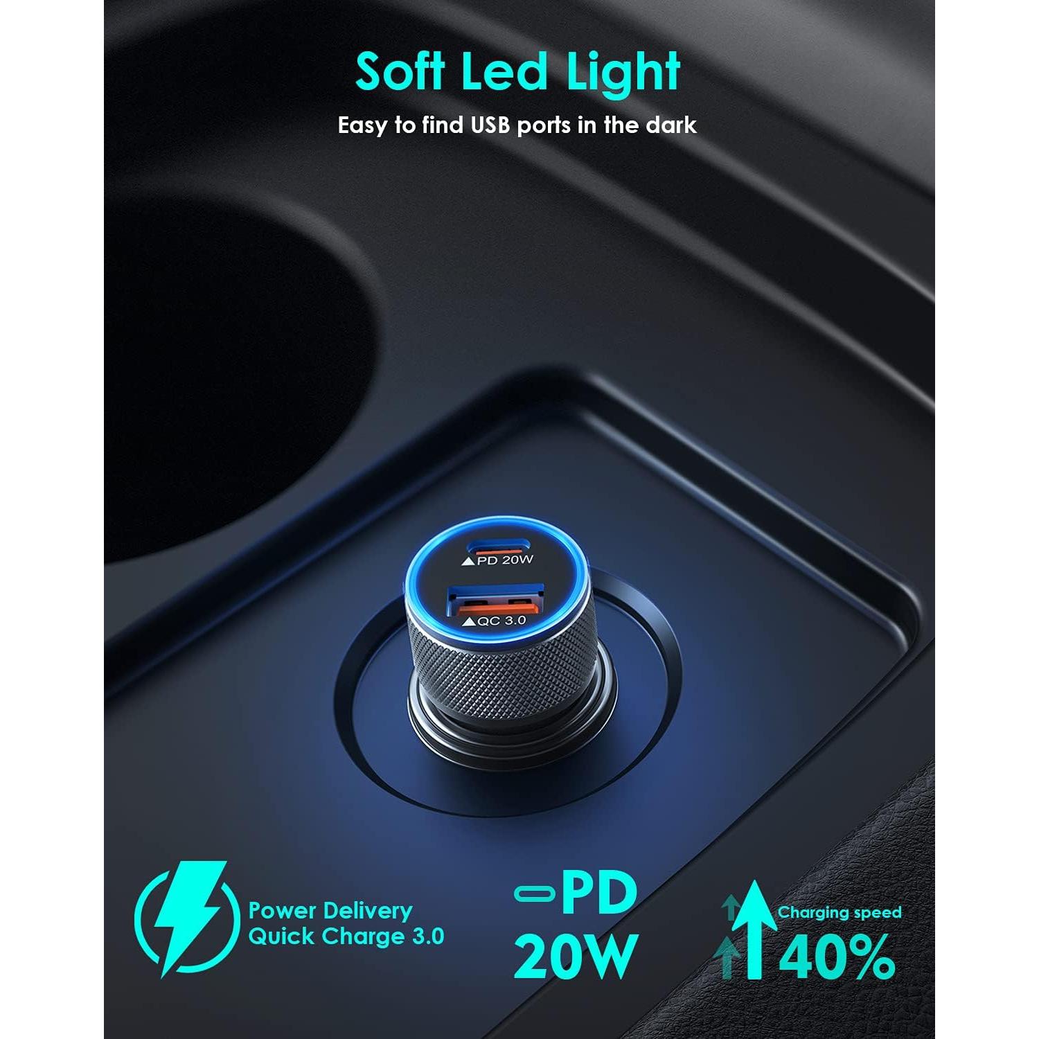 Cargador de coche rápido 38W Doble Puerto USB-C Apple MFi