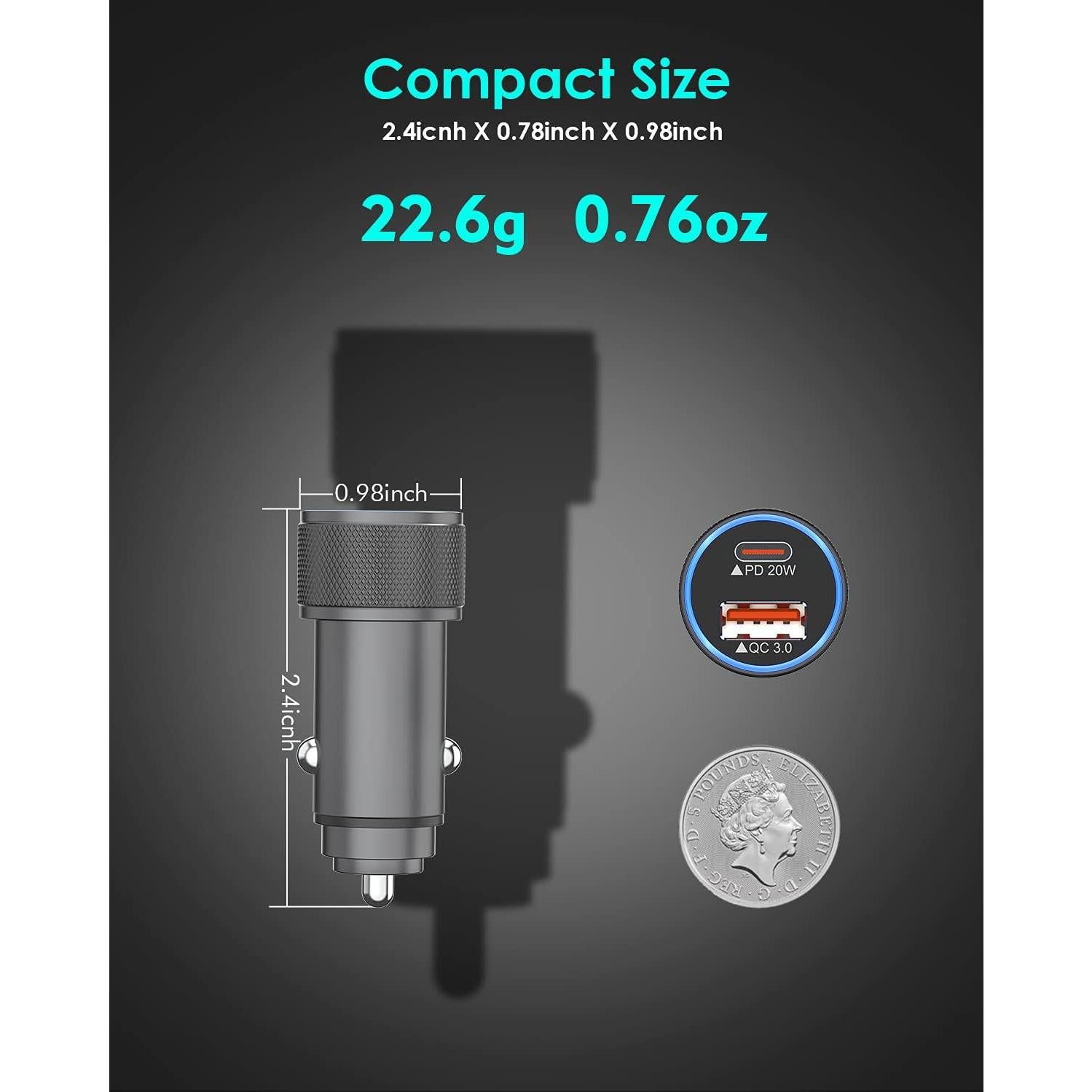 Cargador de coche rápido 38W Doble Puerto USB-C Apple MFi