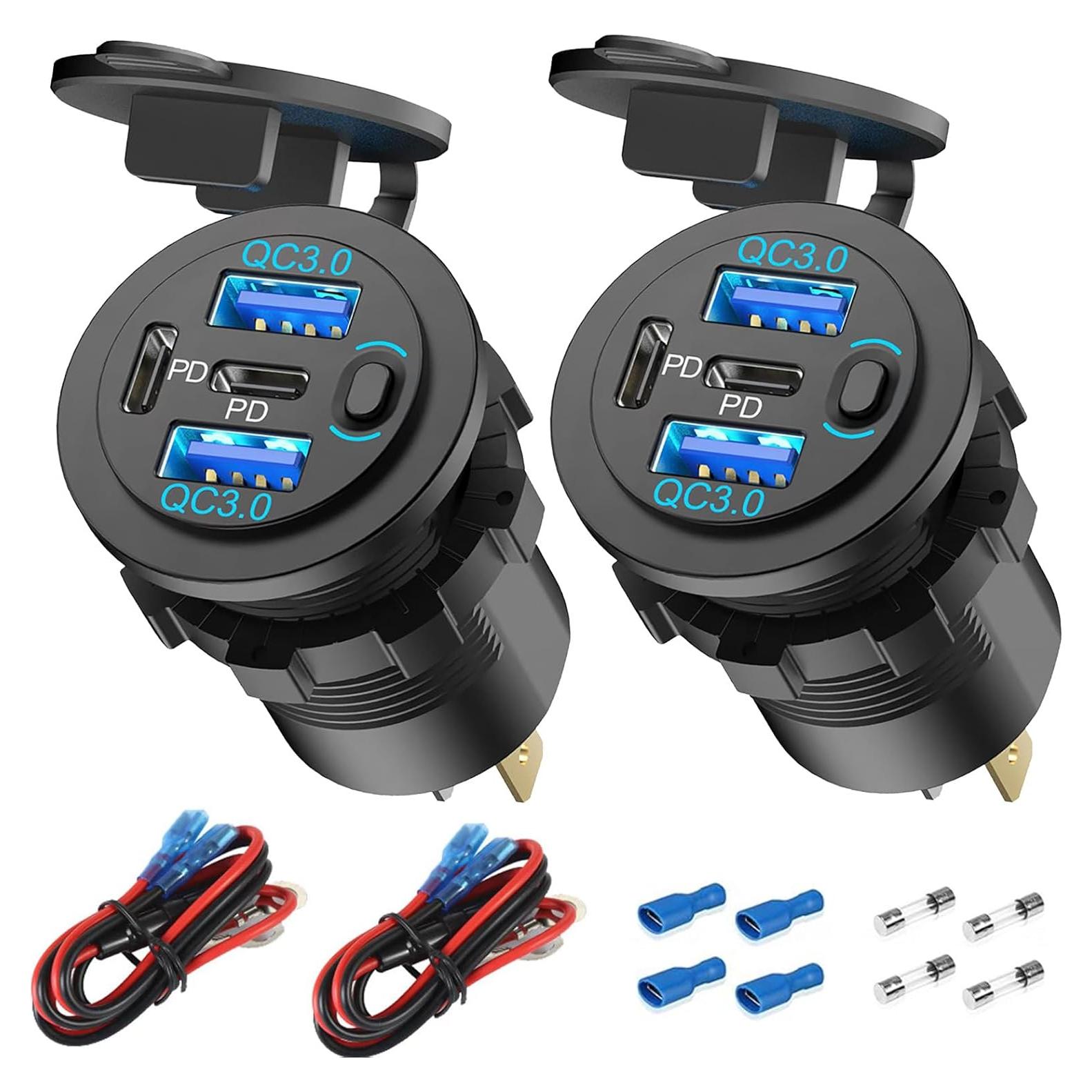 Cargador de Coche USB 12V 4 Puertos PD QC Shenzhen D22BP