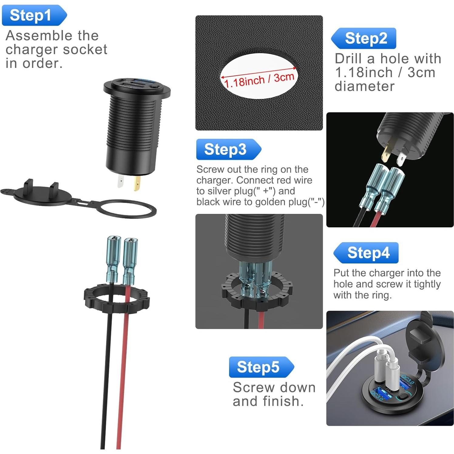 Cargador de Coche USB 12V 4 Puertos PD QC Shenzhen D22BP