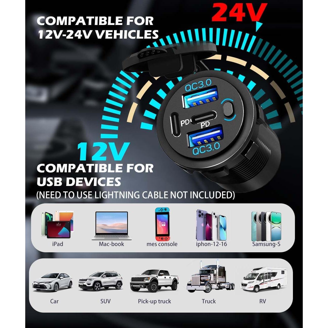 Cargador de Coche USB 12V AlfredDireck GSG2023-10M QC3.0 PD3.0